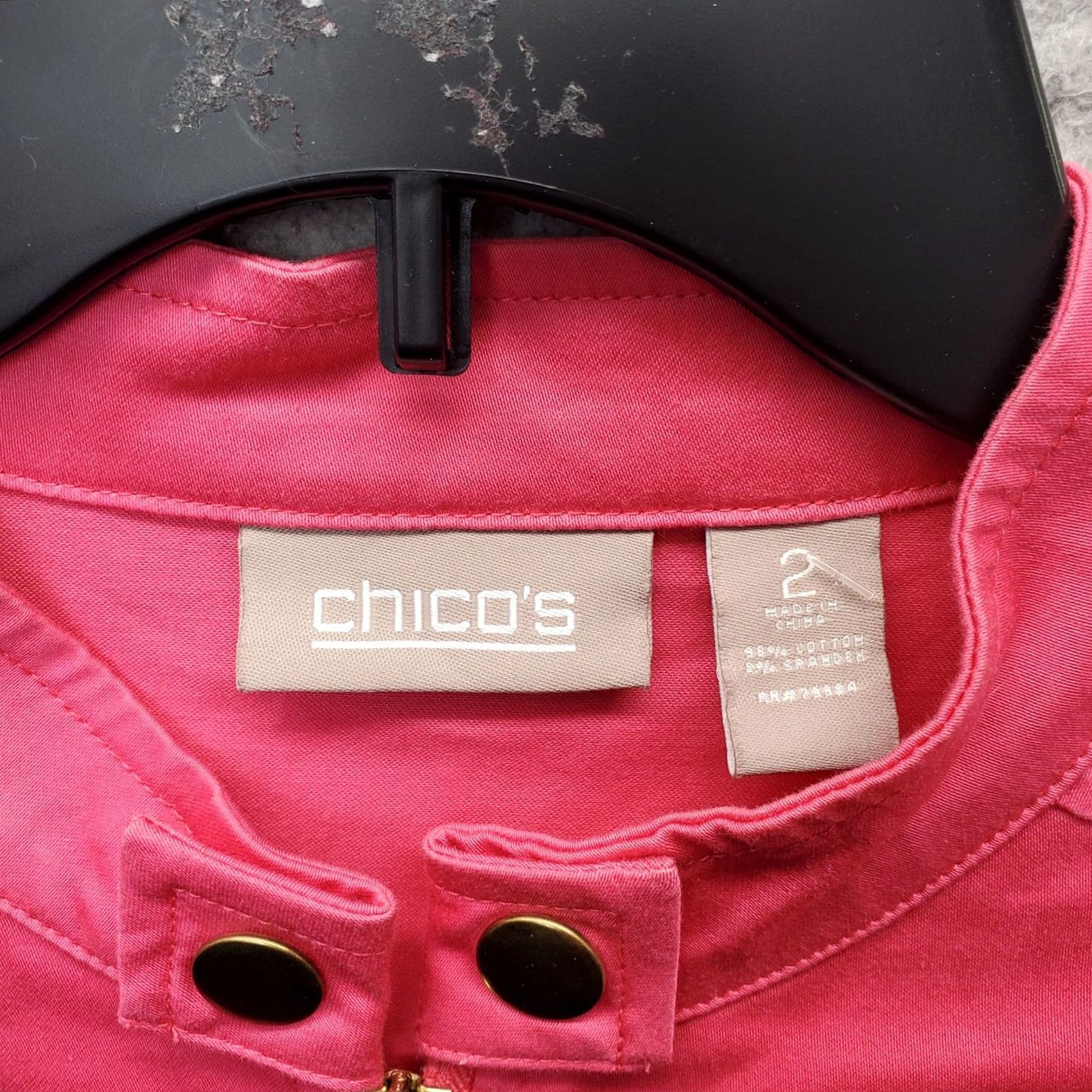 Vintage Chico's Moto Jacket Womens 2 Pink Stretch Jetted Pockets Band Collar Gold Zip Up Jacket Size XS / US 0-2 / IT 36-38 - 5 Thumbnail