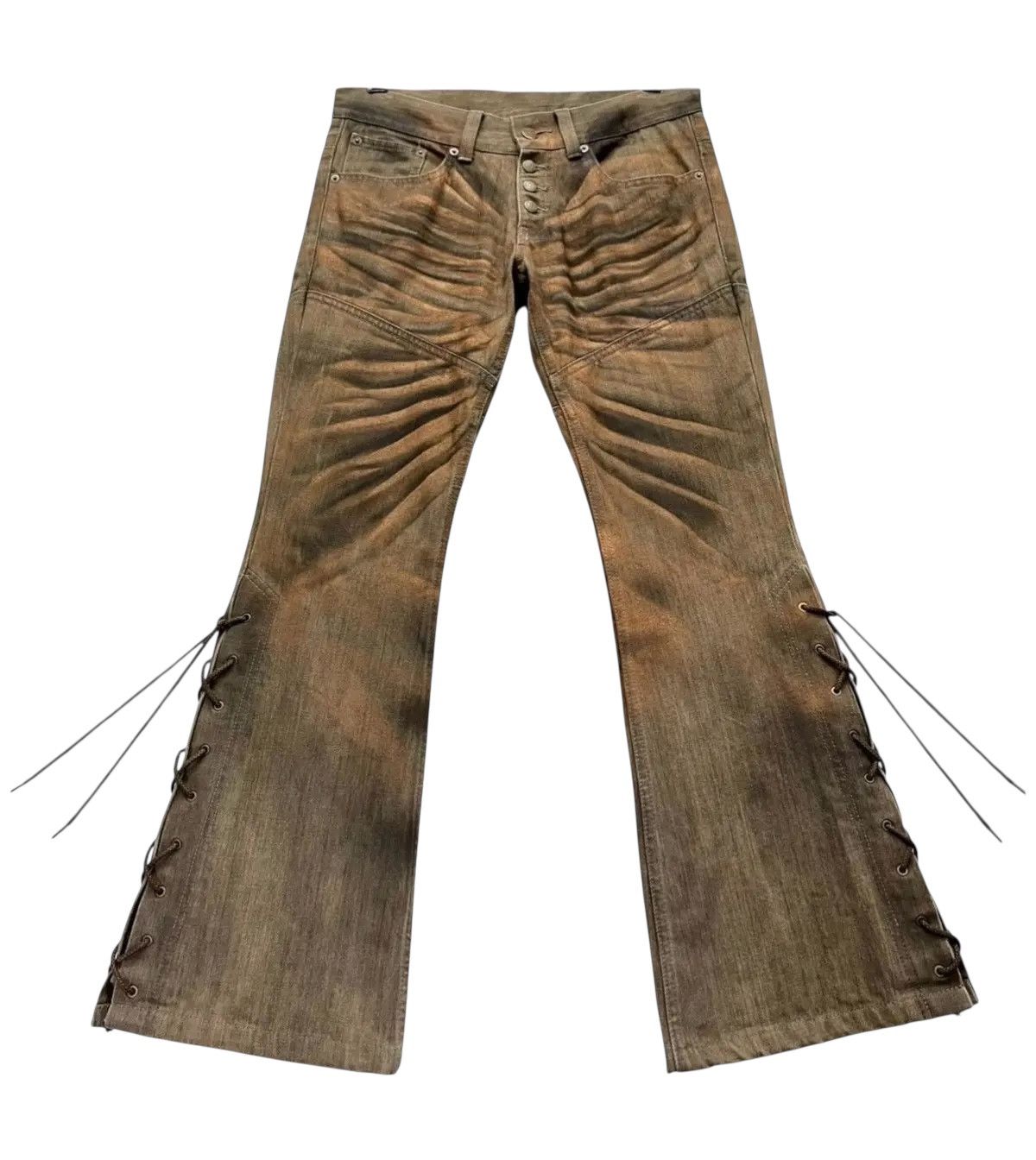 Tornado Mart 🔥TORNADO MART Smoke Brown Gold Dust Whisker Laced Leg Flare Size US 28 / EU 44 - 1 Thumbnail
