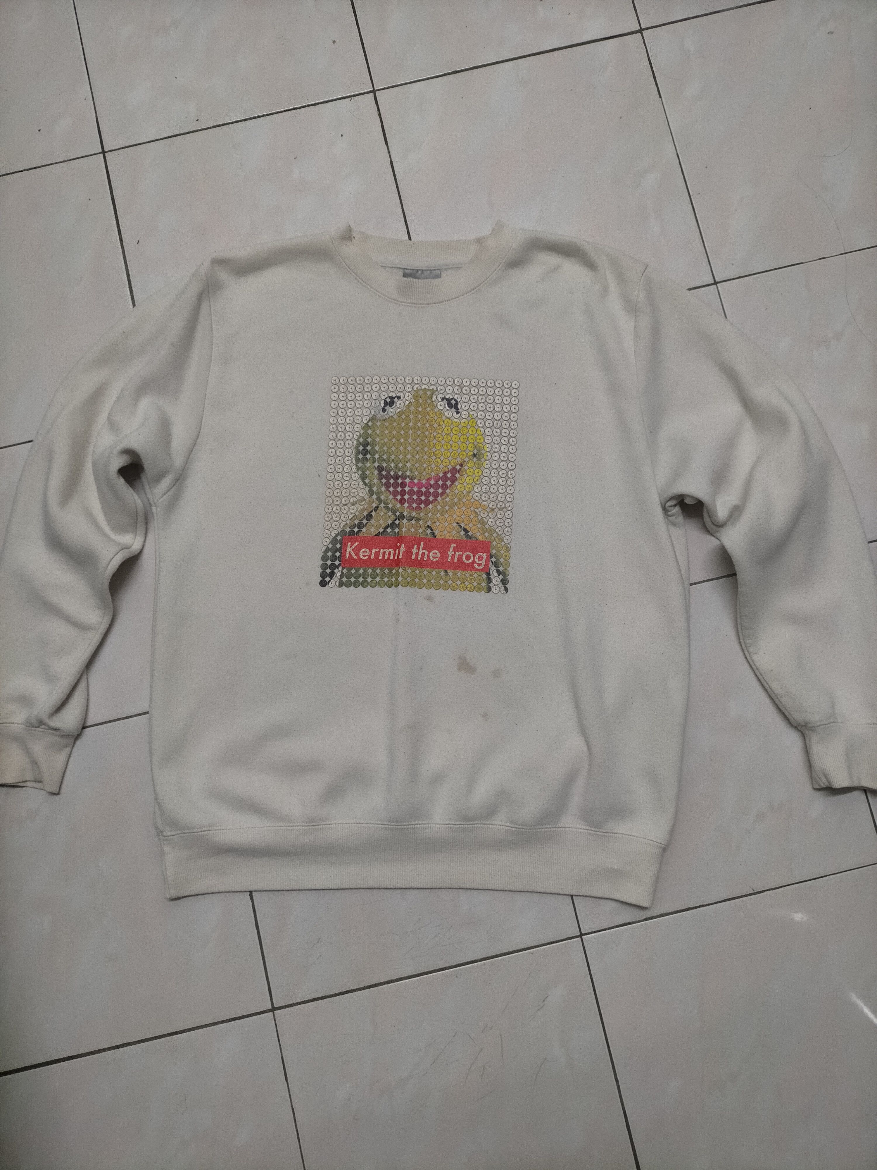 image of Kermit The Frog Disney Sweatshirt in White, Men's (Size XL)