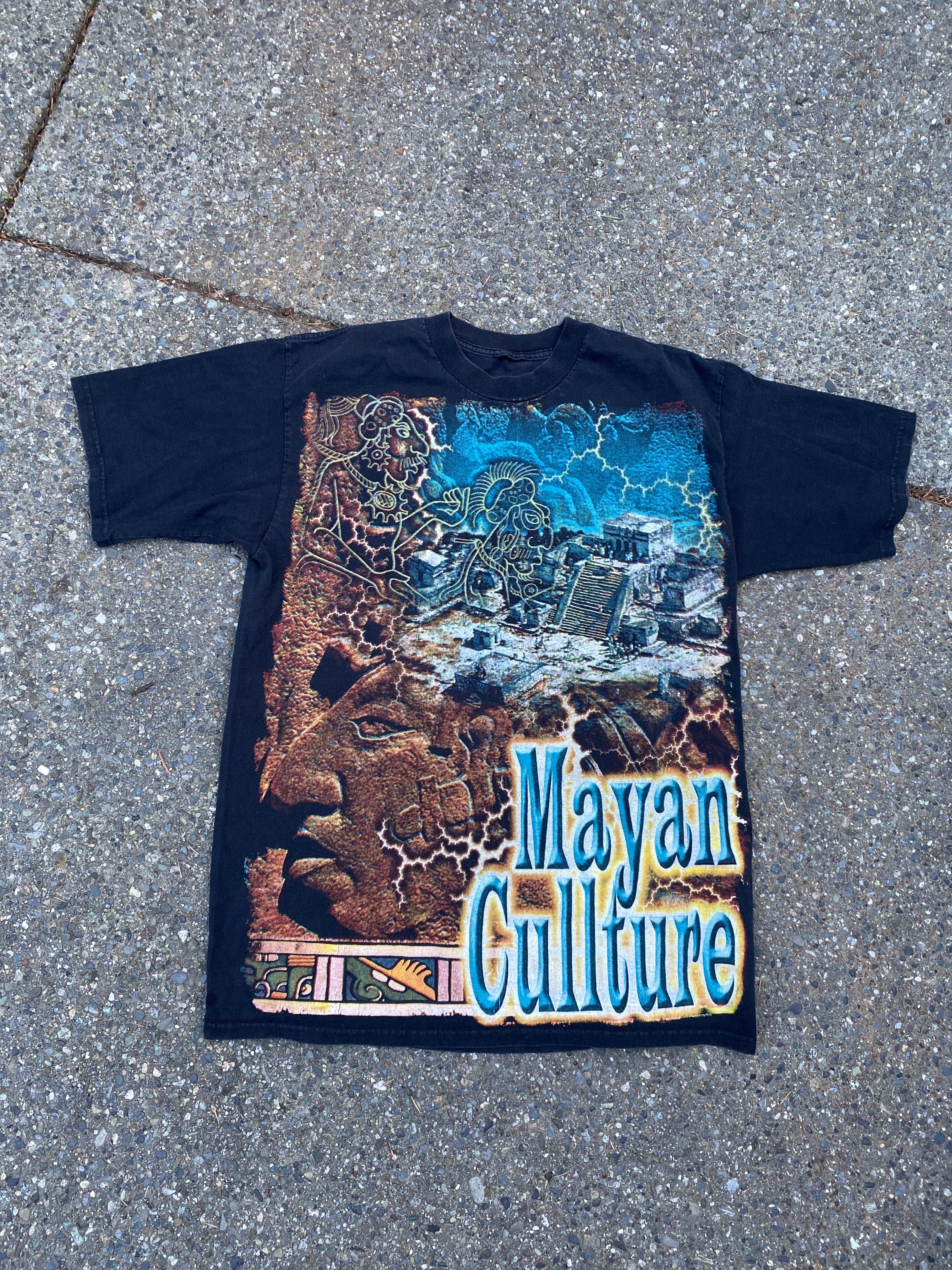 image of Mexicana x Vintage 90's Resurreccion Mayan Culture T-Shirt XL Aop in Black, Men's