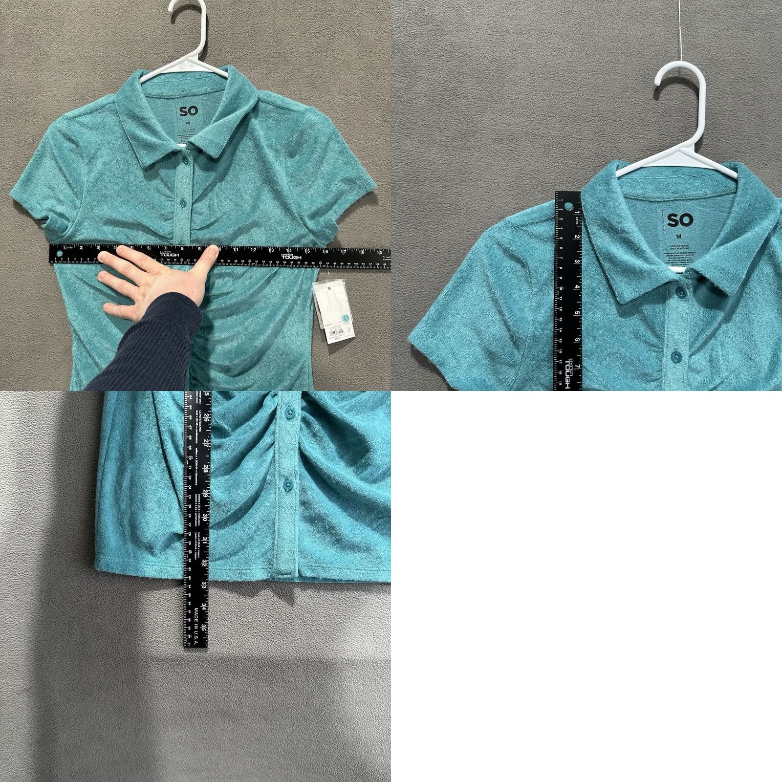 Vintage SO Blue Shirred Polo Dress Juniors M Button Front Stretch Ruched Short Sleeve Size 40" / US 18 - 8 Thumbnail