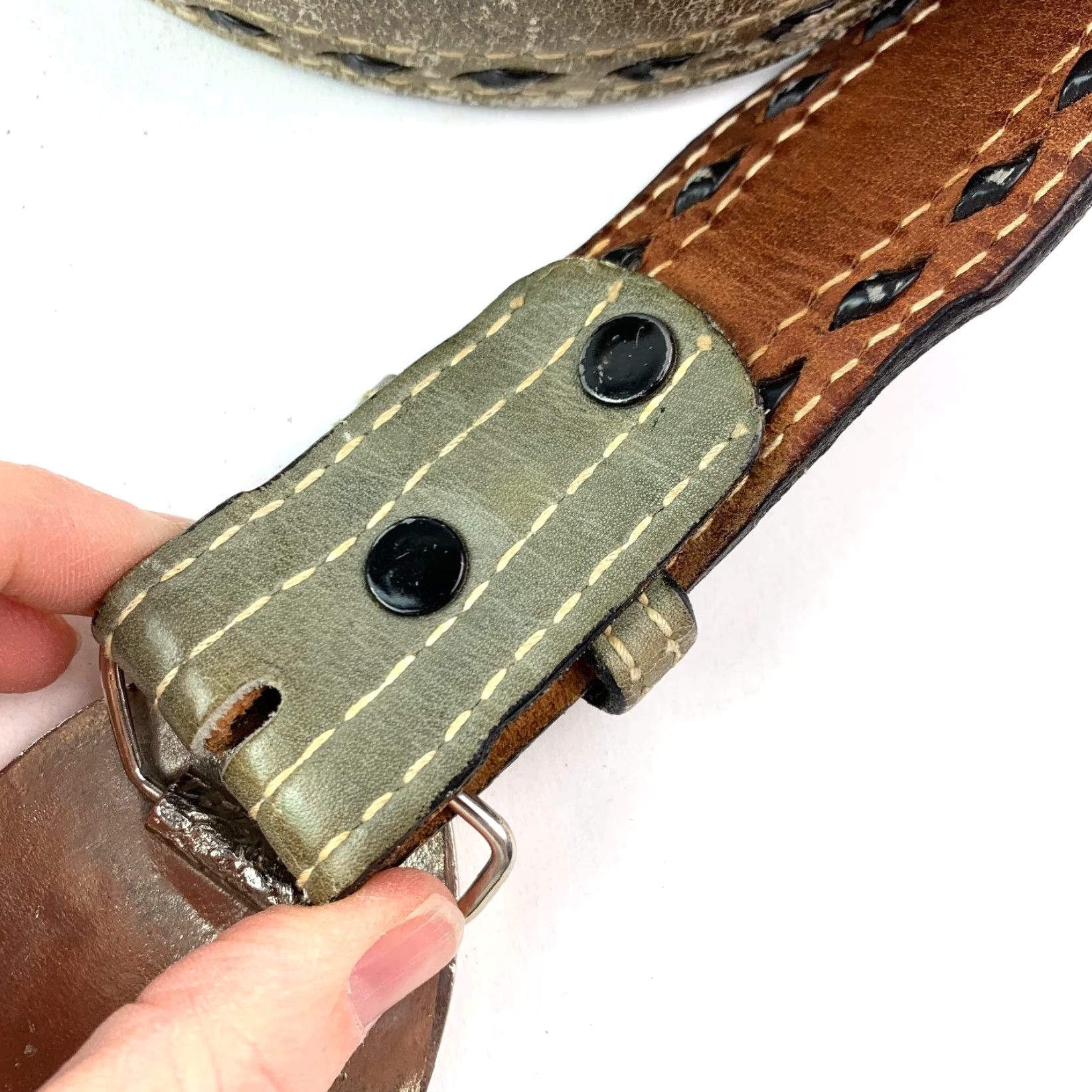 Vintage VINTAGE Nocona Mens Distressed Leather Belt Turquoise Inlay Buckle 36 Gray Inlay Shriners Buckle Size 36 - 5 Thumbnail