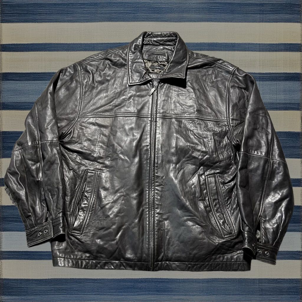 Vintage Claiborne Jacket 1XL Dark Brown Leather Moto Racer Mens Y2K, Men's
