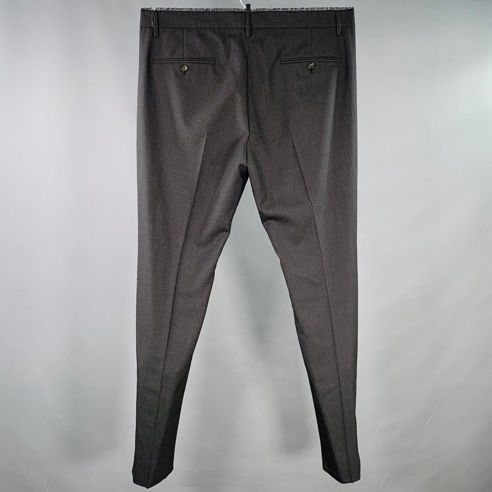 Dsquared2 DSQUARED2 Grey Black Checkered Wool Raw Edge Dress Pants Size US 38 / EU 54 - 3 Thumbnail