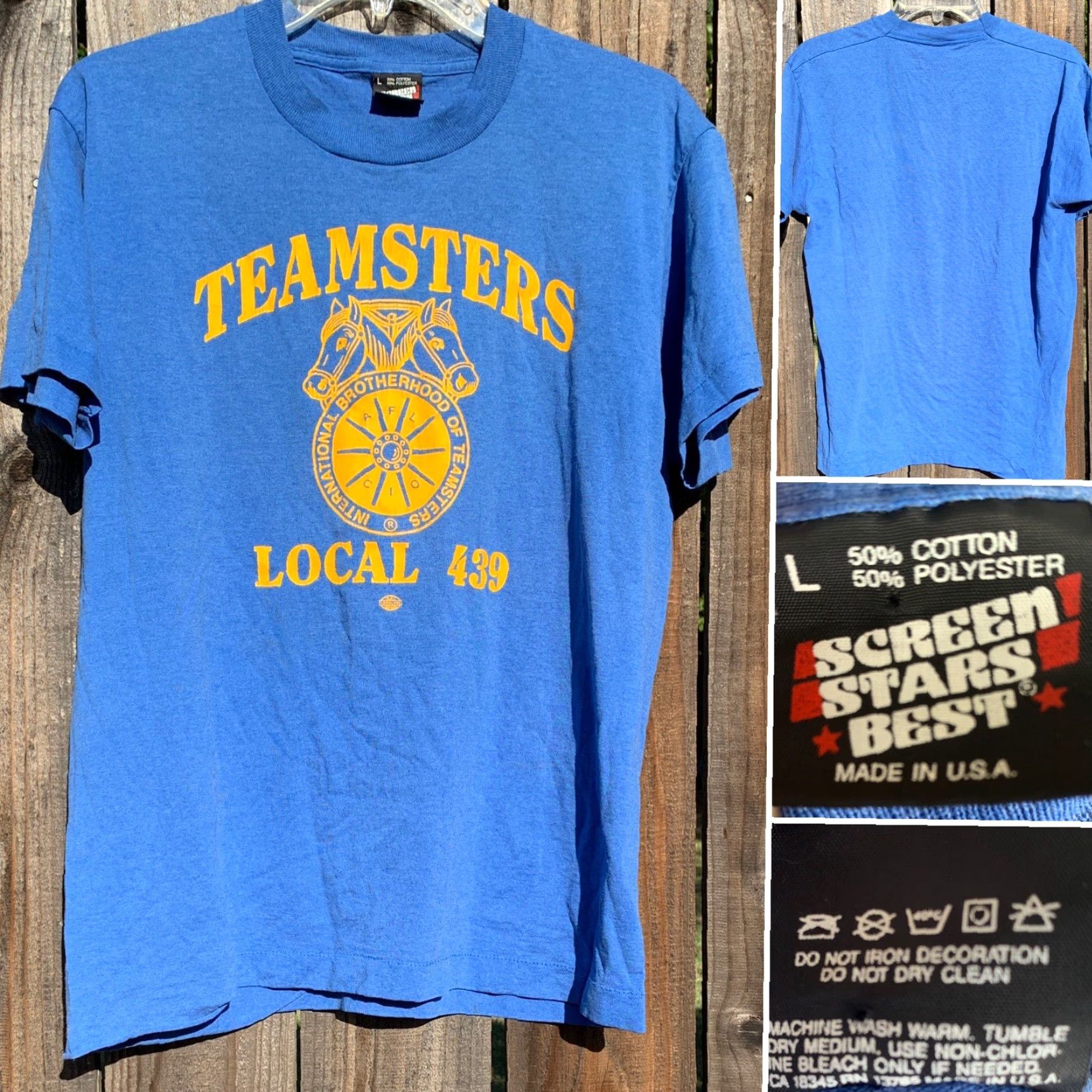 Vintage VINTAGE Teamsters Local 439 T Shirt Horse Logo 80s 90s Screen Stars Best L Blue Men Short Sleeve Graphic Tee - Mens Size US L / EU 52-54 / 3 - 2 Thumbnail