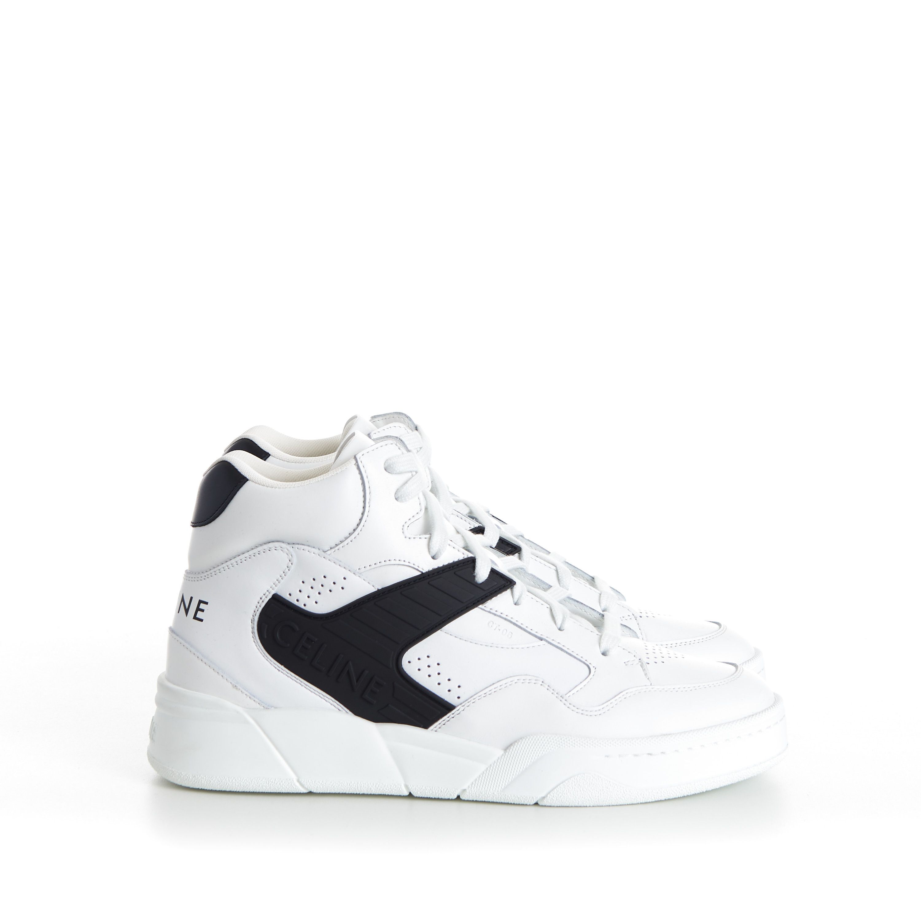 Celine Men's CT-06 High Top Sneaker - White/Black Calfskin Leather Size US 6 / EU 39 - 9 Thumbnail