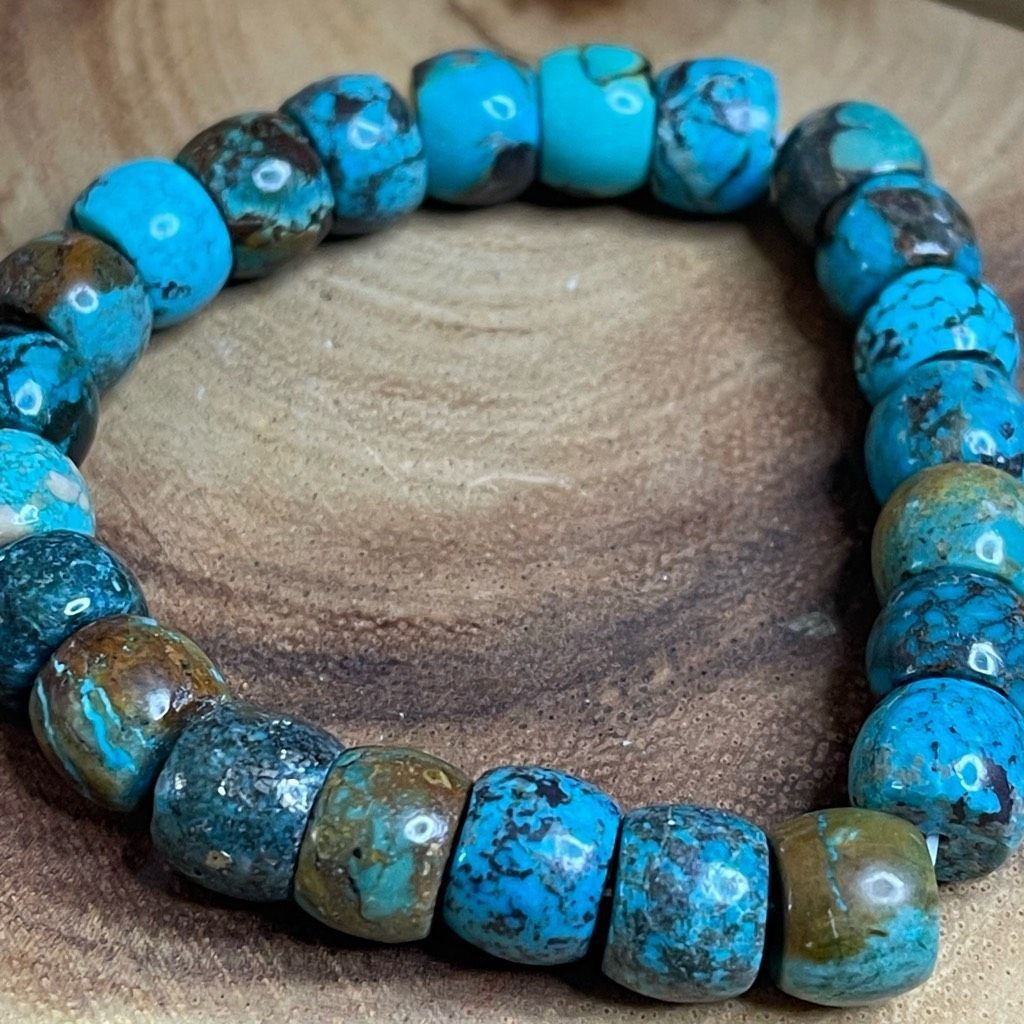 Other Turquoise beaded stretch bracelet ONE NEW reiki meditation crystal healing 9mm barrel beads Size ONE SIZE - 9 Thumbnail