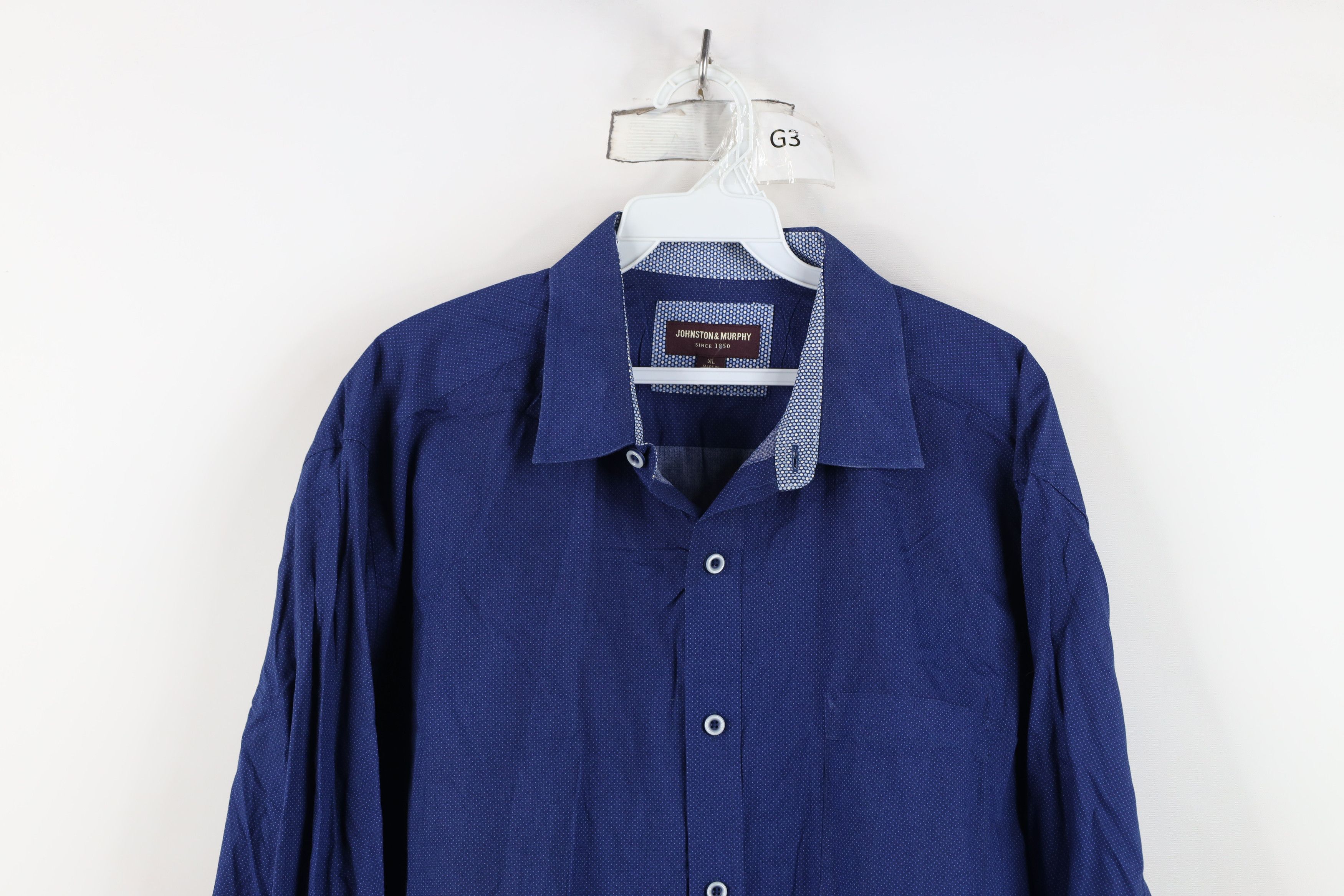 Johnston & Murphy Johnston & Murphy Collared Button Shirt Blue Cotton Size US XL / EU 56 / 4 - 2 Thumbnail