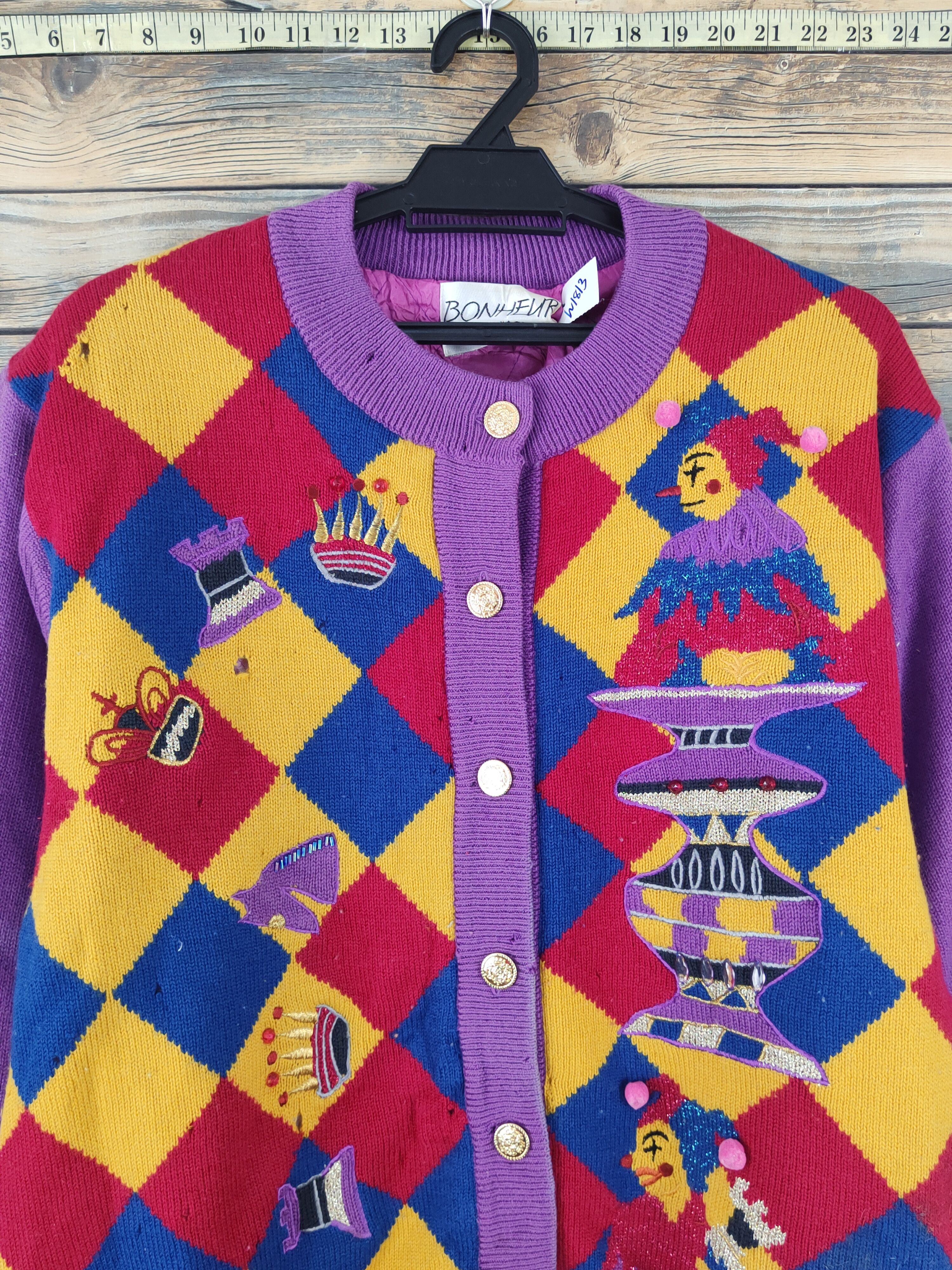 Vintage Bonheur Purple clown Knitwear Cardigan #W1813 Size US M / EU 48-50 / 2 - 2 Thumbnail
