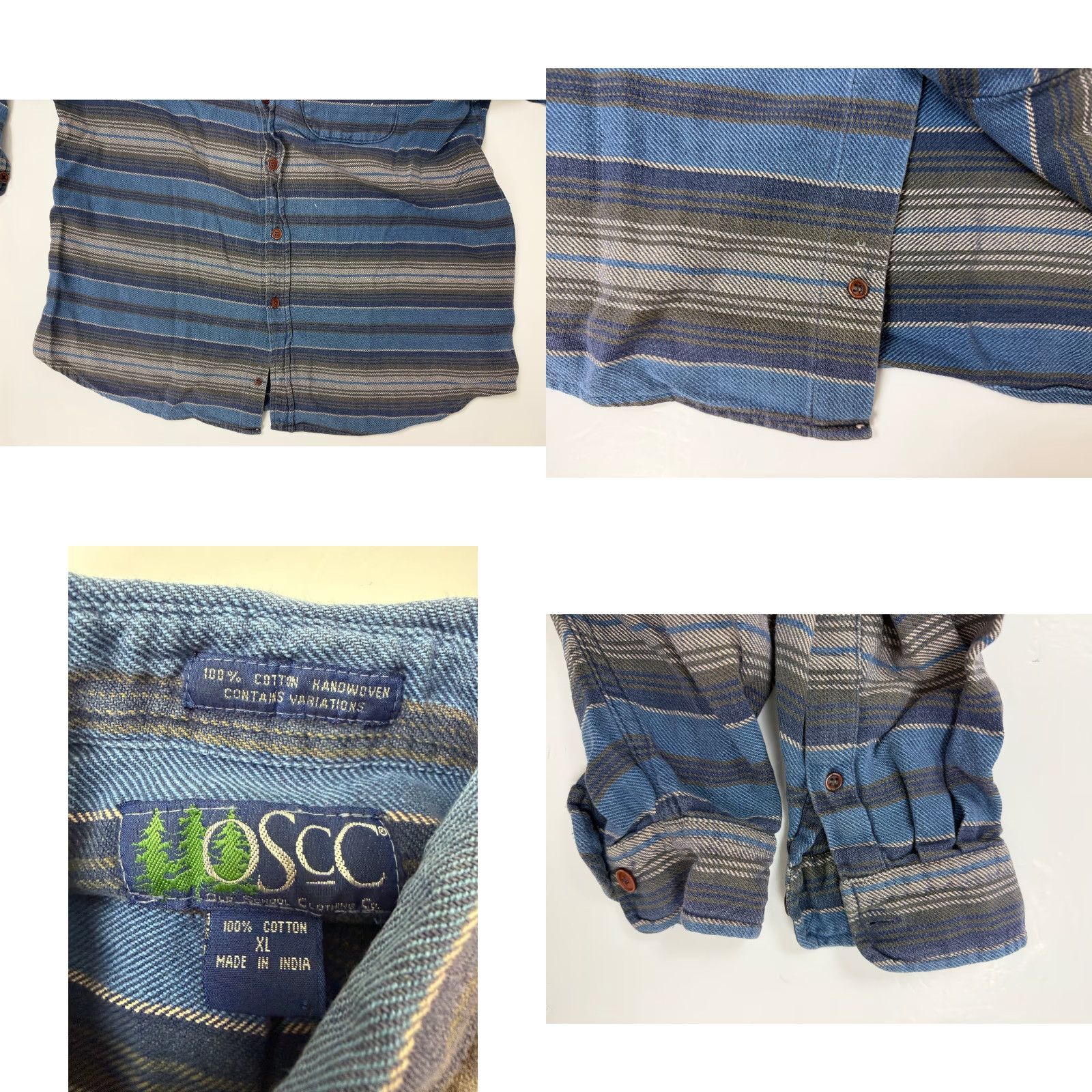 Vintage VINTAGE Old School Clothing Co. Shirt XL Blue Striped Handwoven Cotton Button-Up Men's Size US XL / EU 56 / 4 - 10 Thumbnail