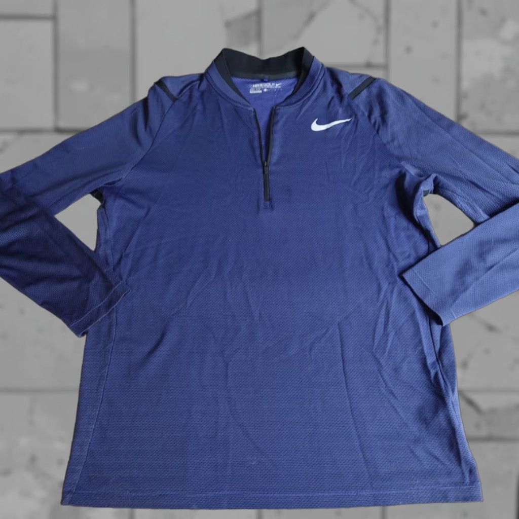 Nike Shirt L Blue 1/4 Zip Blade Collar Aero React Dri-Fit 833278-512 Men Regular Long Sleeve Running Sports Activewear Vector