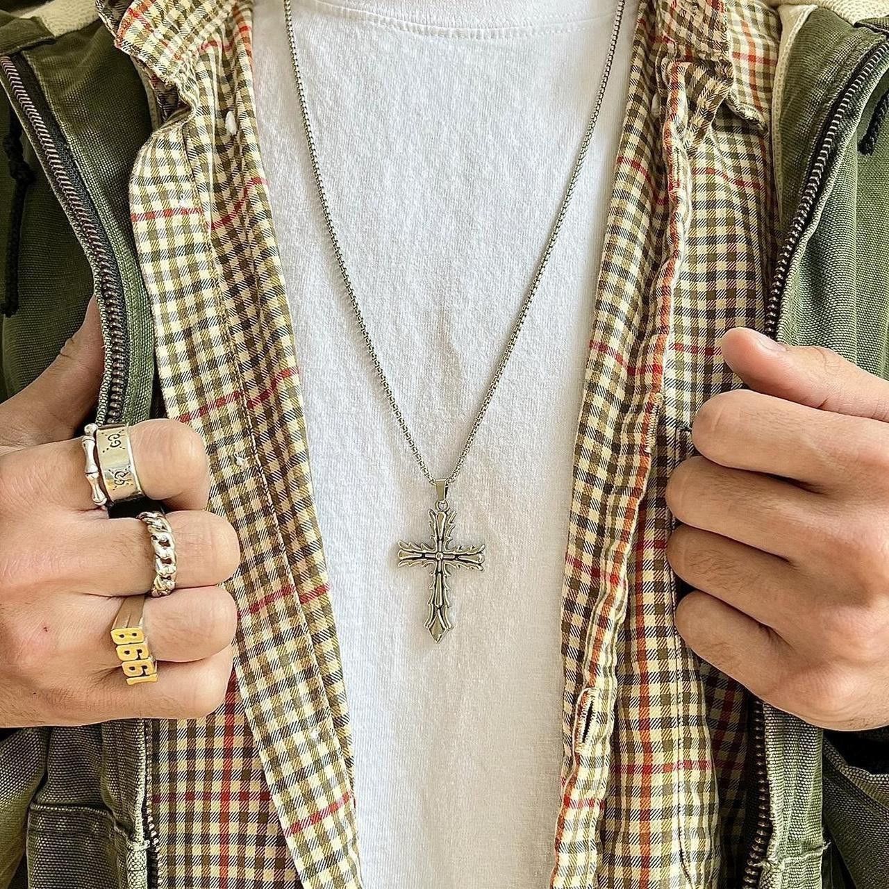 Japanese Brand gothic grunge silver cross pendant necklace Size ONE SIZE - 4 Thumbnail