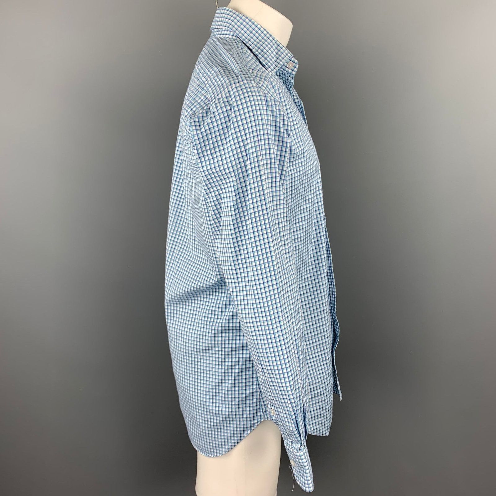 Hamilton Blue & Green Gingham Cotton Spread Collar Long Sleeve Shirt Size US S / EU 44-46 / 1 - 2 Thumbnail