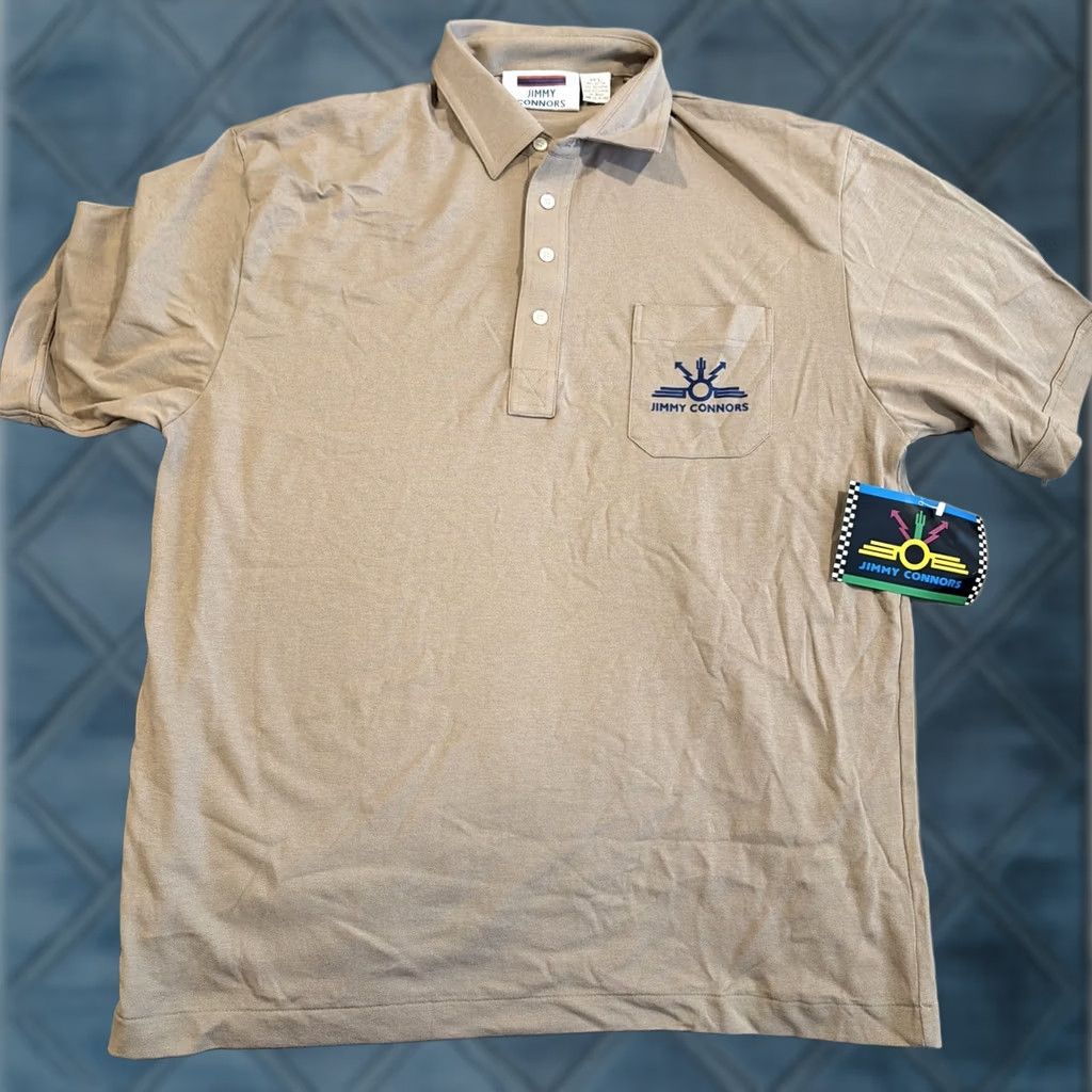 Vintage VINTAGE Jimmy Connors Polo Shirt Men's Large Khaki Short Sleeve Golf Knit Cotton Polyester Logo Tennis 90s Retro Outdoor Sports Size US L / EU 52-54 / 3 - 1 Thumbnail
