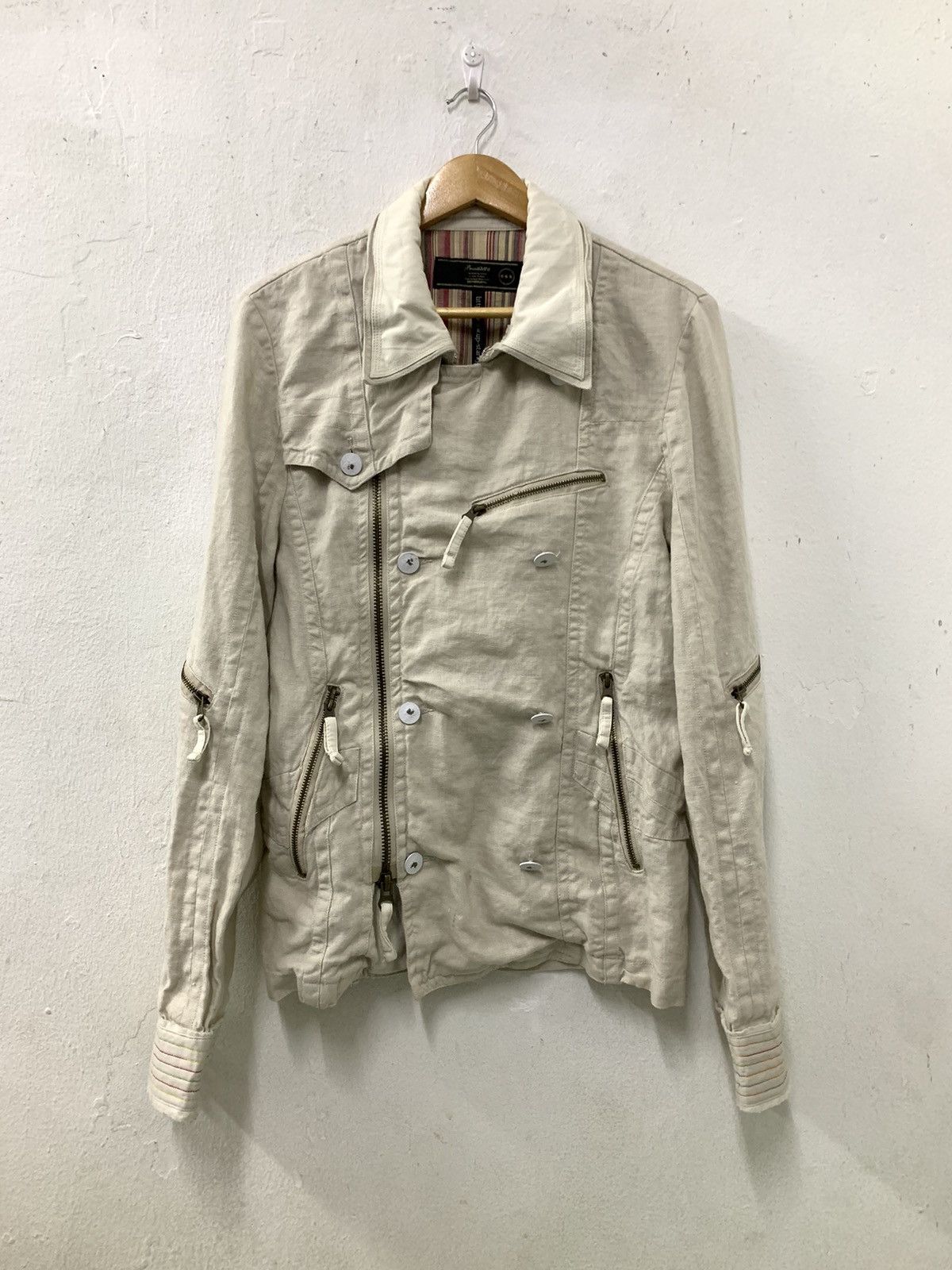 image of Avant Garde Brthbreath Linen Zipper Button Jacket in Light Beige, Women's (Size Large)