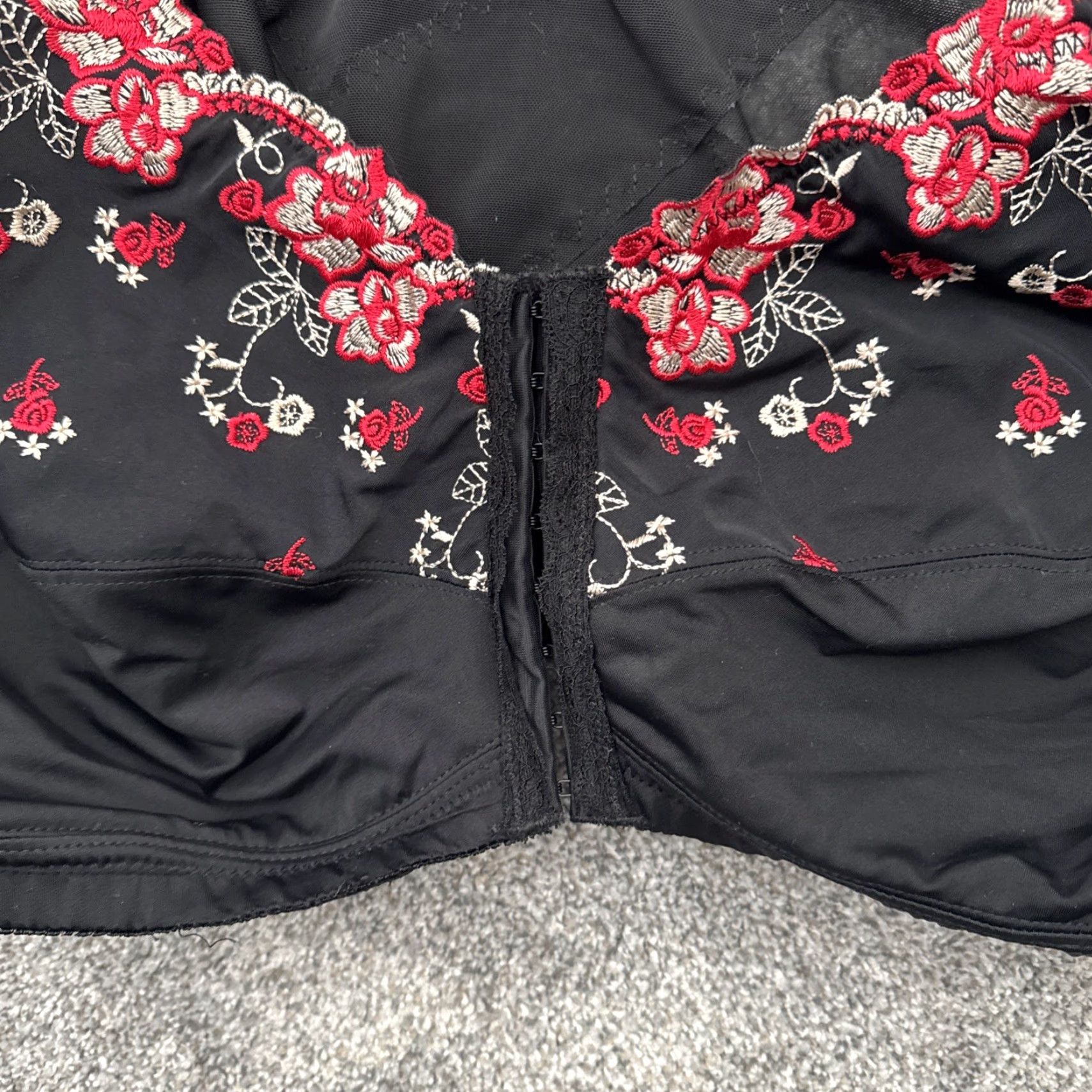 Vintage Coquette Bra 50F Floral Embroidery Front Closure Victorian Black Bra Women Wireless 50F Victorian Style Embroidered Zipper Front Closure N/A Size ONE SIZE - 6 Thumbnail