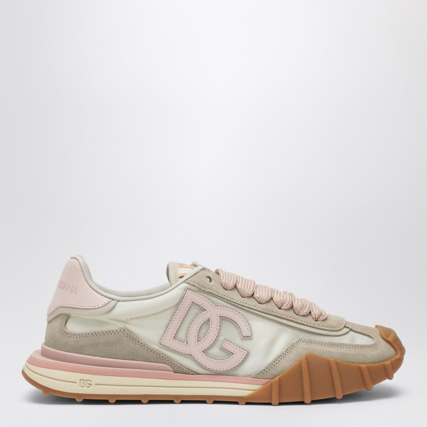 Dolce & Gabbana Dolce&Gabbana Dg Athletic Sneakers In Ivory And Pink Fabric And Leather Size US 5.5 / IT 35.5 - 1 Thumbnail