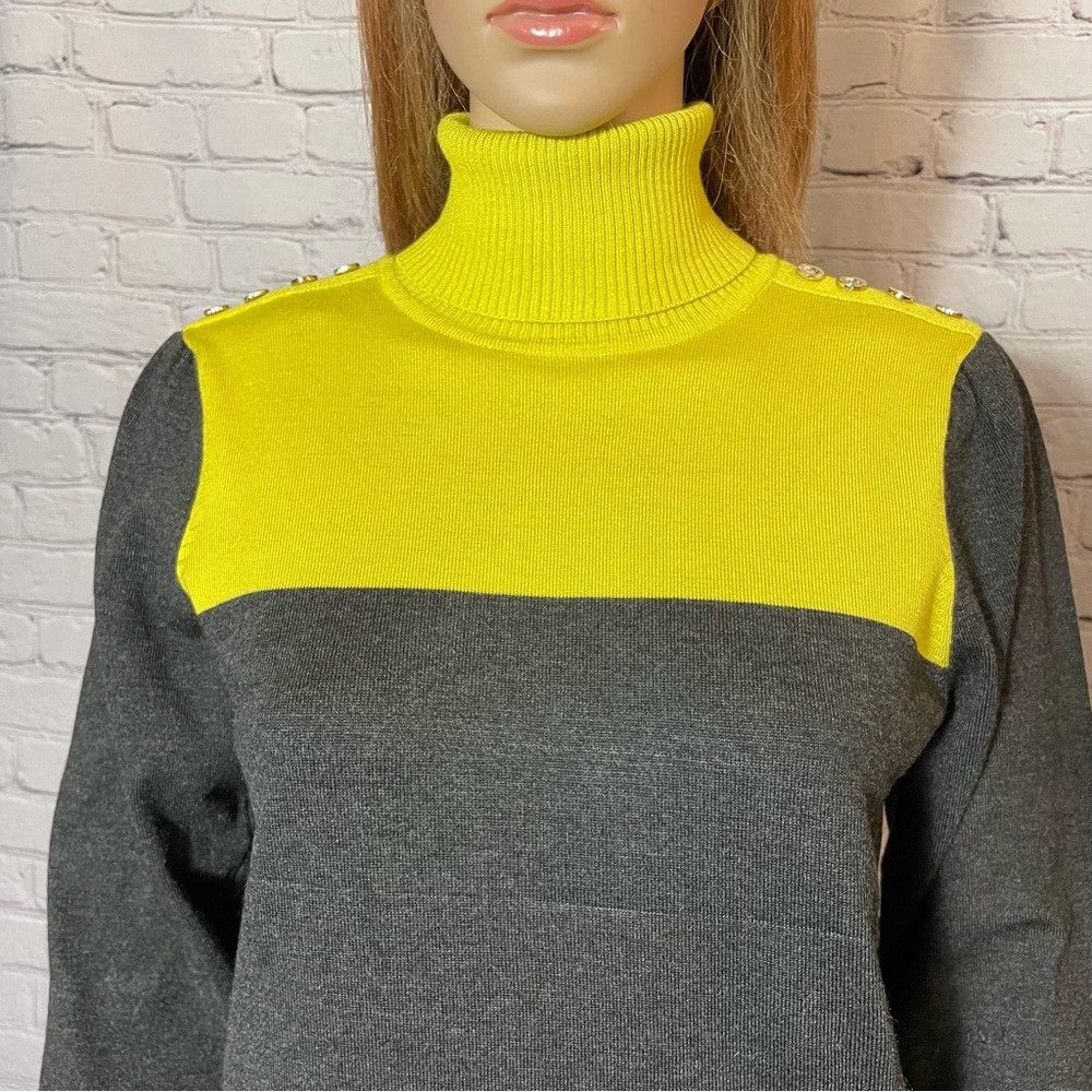 Joseph NWT New Joseph A. Grey Olive Colorblock Knit Pullover Turtl Size S / US 4 / IT 40 - 4 Thumbnail
