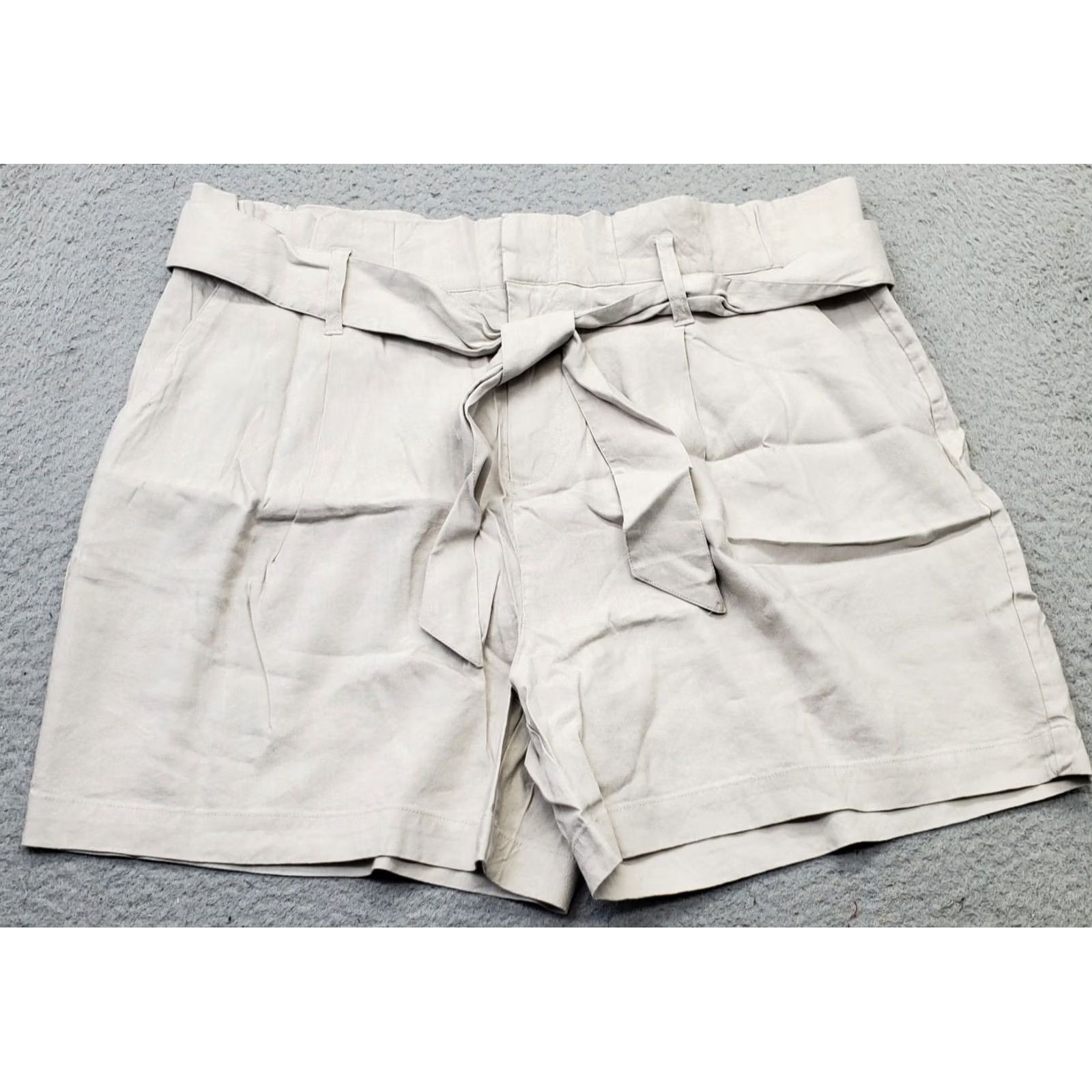 Vintage INC International Concepts Shorts Womens XL Tan Regular Tie Waist Mid Rise Linen Paperbag Shorts XL Tan Womens Size XL Adults Size 40" / US 18 - 2 Thumbnail