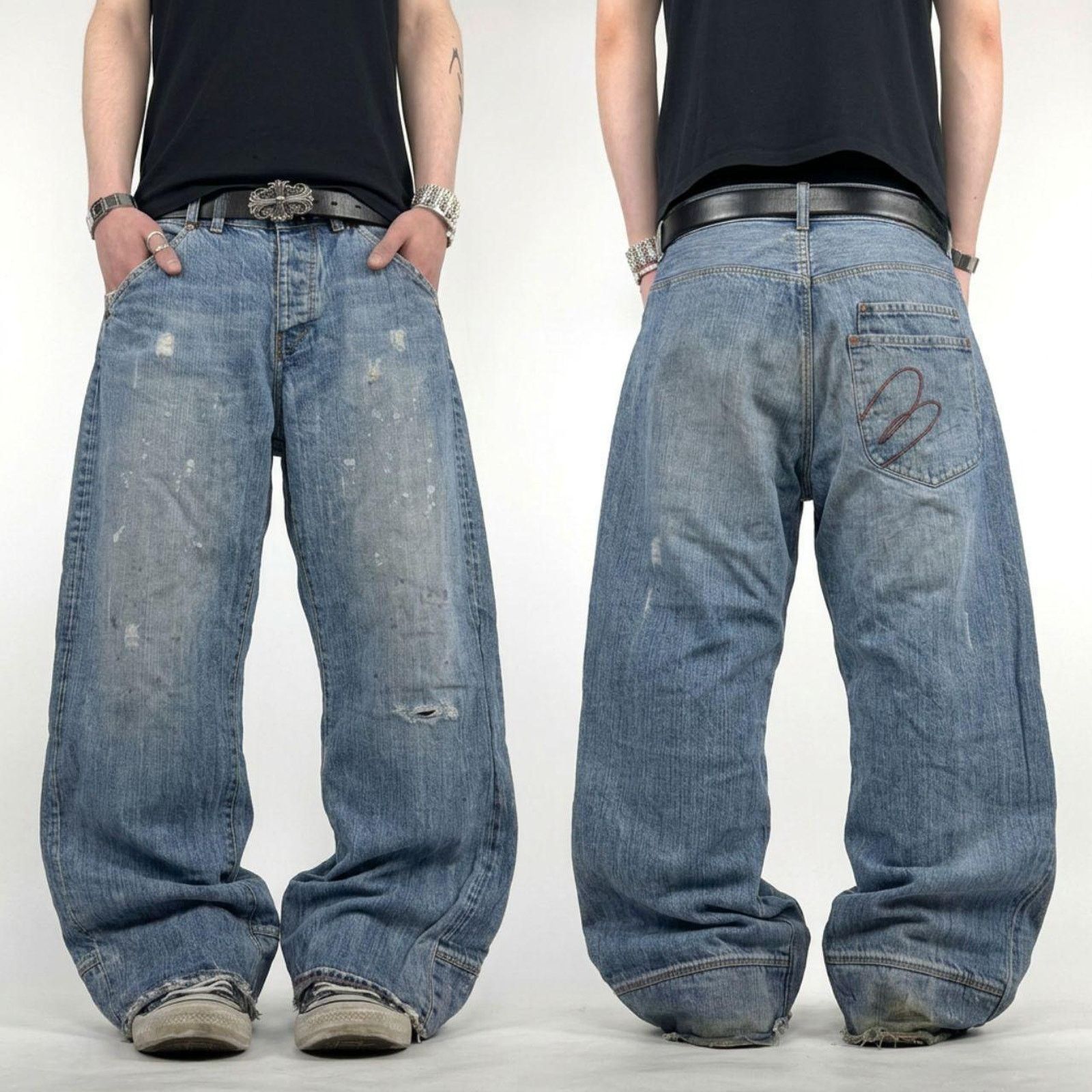 Vintage y2k grunge baggy wide leg stonewash archive jeans