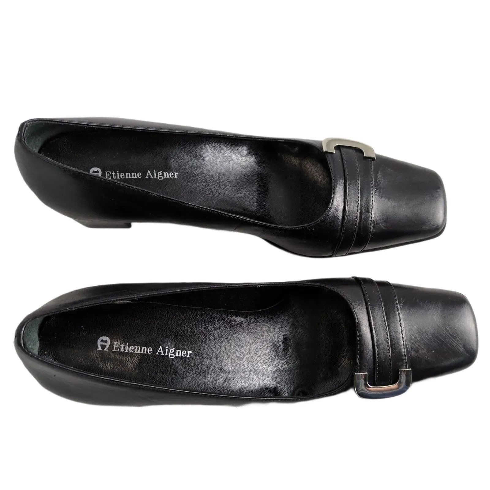 Etienne Aigner Etienne Aigner Sz 8 E-Mozart Square Toe Black Leather Pumps Size US 8 / IT 38 - 3 Thumbnail