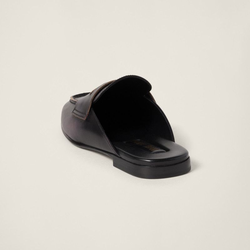 Miu Miu o1B3y1r0526 Bleached Leather Loafers Slides in Black Size US 9 / IT 39 - 3 Thumbnail