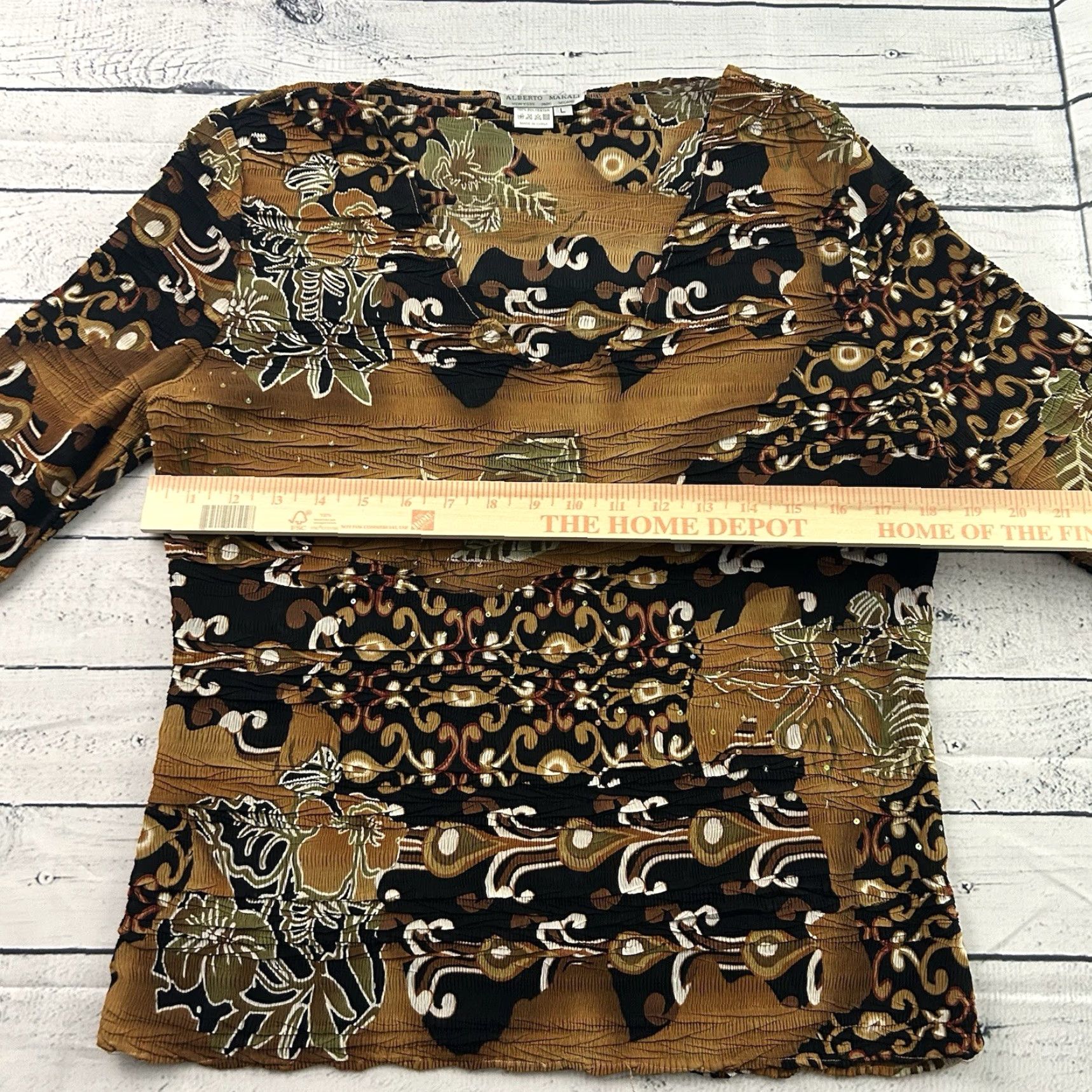 Vintage Alberto Makali Blouse Sequin Floral Top Women's L Brown Black Size L / US 10 / IT 46 - 4 Thumbnail
