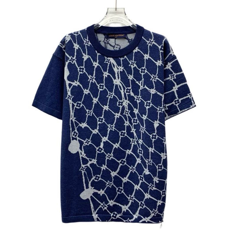 Louis Vuitton Louis Vuitton 24 Navy Fishnet Rib Printed Cotton Crew Neck Size US M / EU 48-50 / 2 - 1 Thumbnail