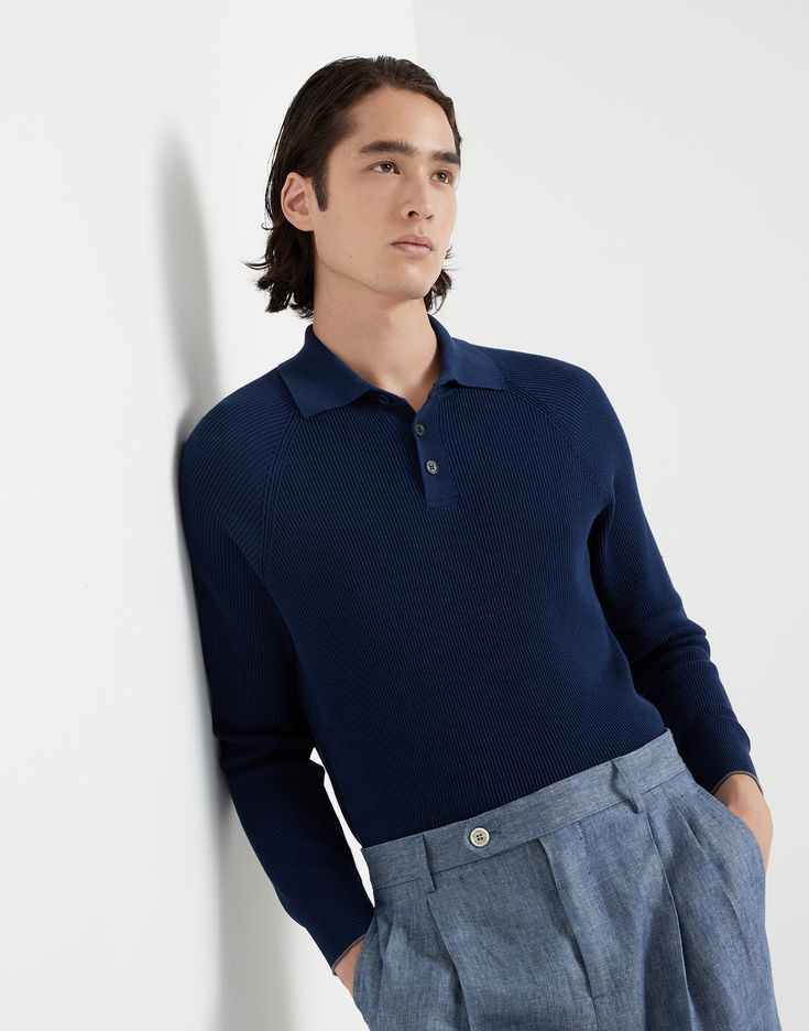 Polo Sweater in Dark Blue