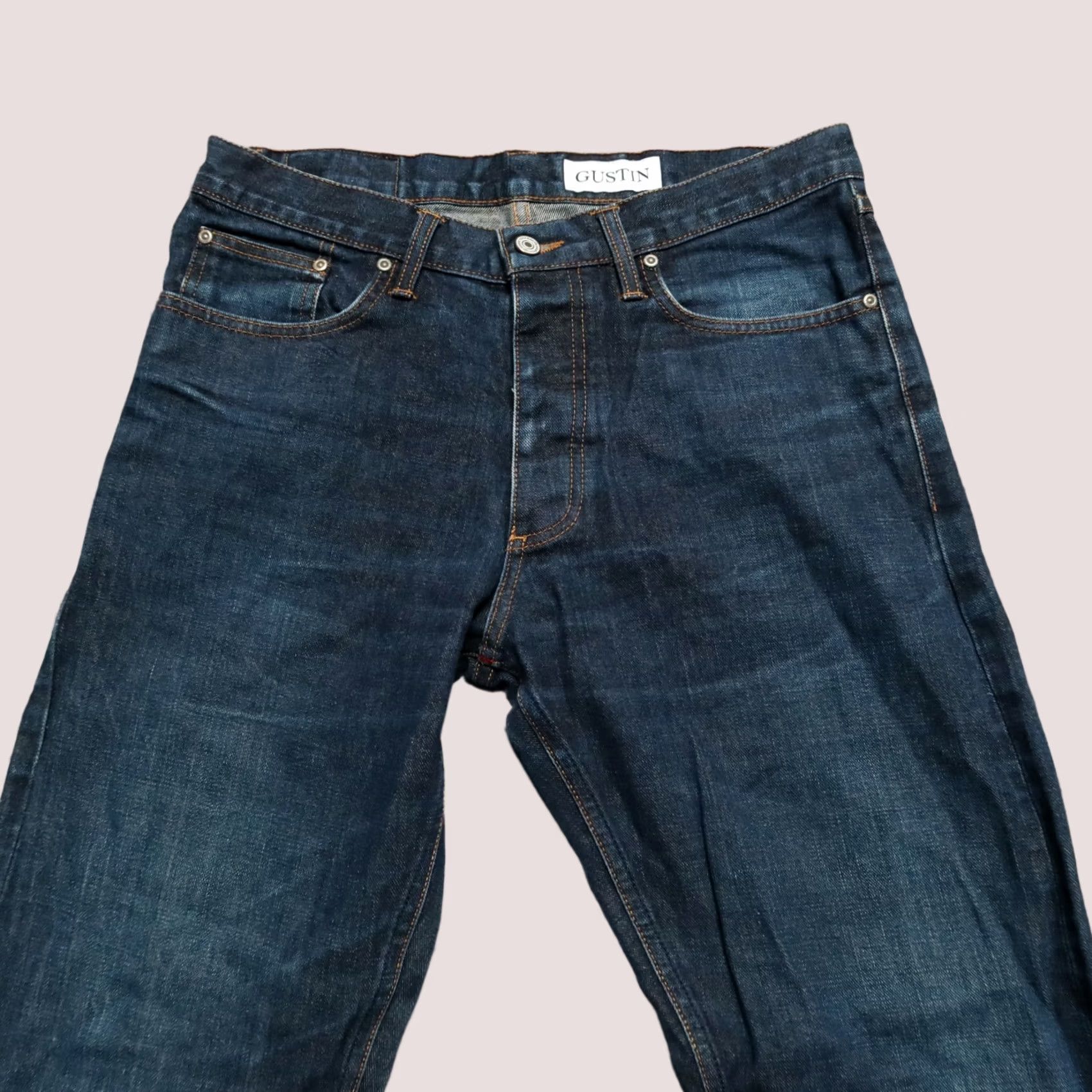 Gustin Gustin Jeans Denim Dark Wash Vintage Size 31-32 Straight Mens Regular 34 Inseam Distressed Selvedge Jeans Size US 31 - 1 Thumbnail