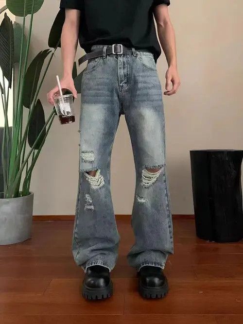 Japanese Brand Hip-hop high street washed and ripped micro flare jeans Size US 32 / EU 48 - 4 Thumbnail