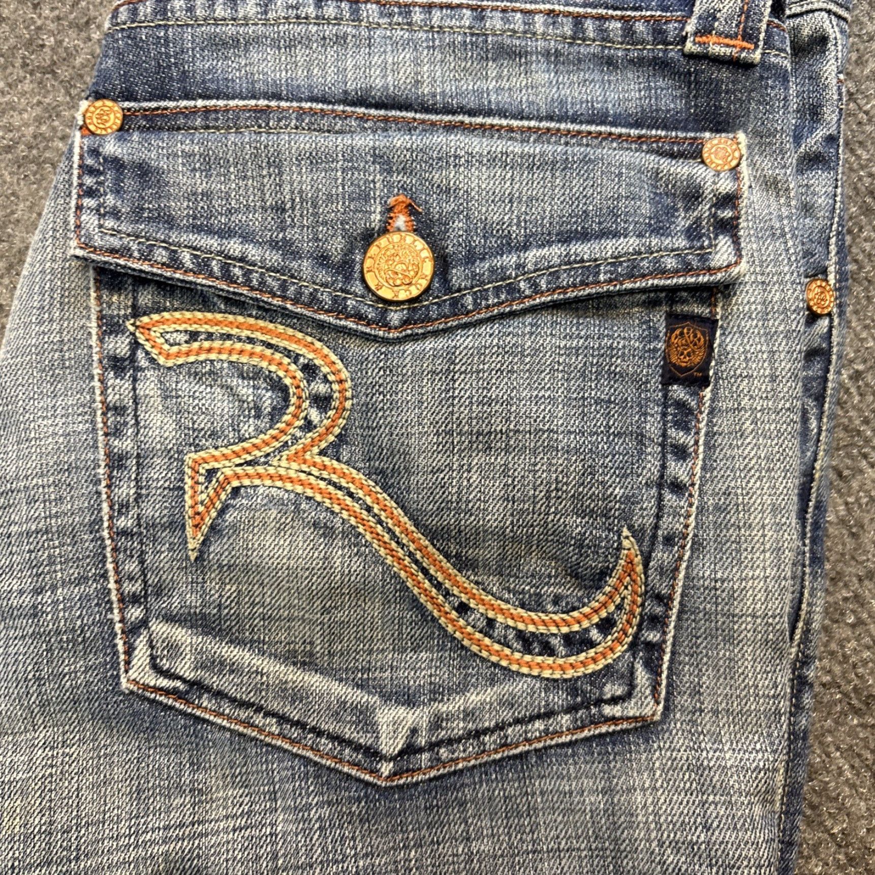 Vintage Rock and Republic Denim Jeans Size 32 Button Fly Medium Wash Flare Women Blue Size 24" / US 00 / IT 34 - 3 Thumbnail