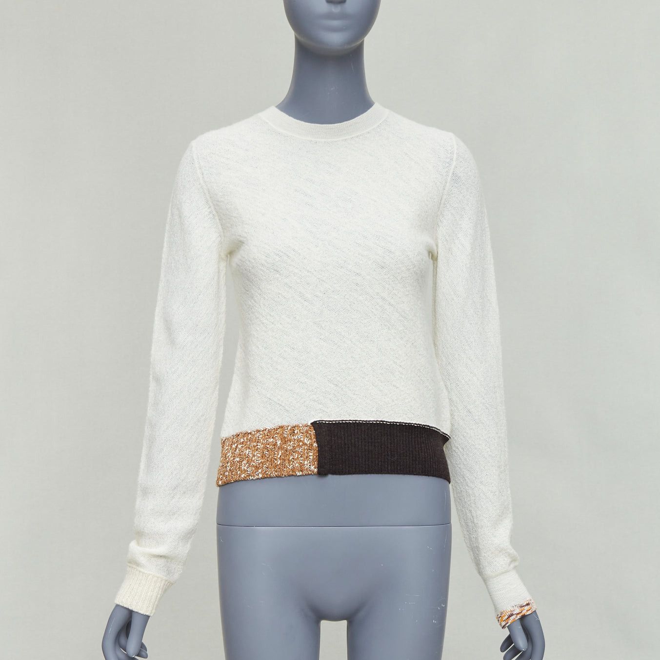 Celine OLD CELINE Phoebe Philo cream black wool colorblock hem sweater XS Size S / US 4 / IT 40 - 1 Thumbnail