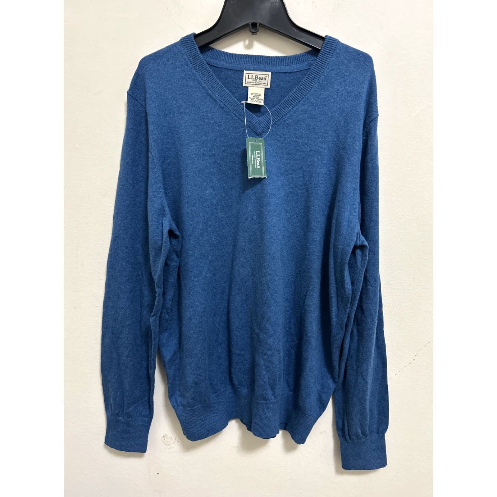 Vintage LL Bean Mens Sweater V-Neck Pullover Blue Cotton/Cashmere Blend Regular M Size US M / EU 48-50 / 2 - 2 Thumbnail