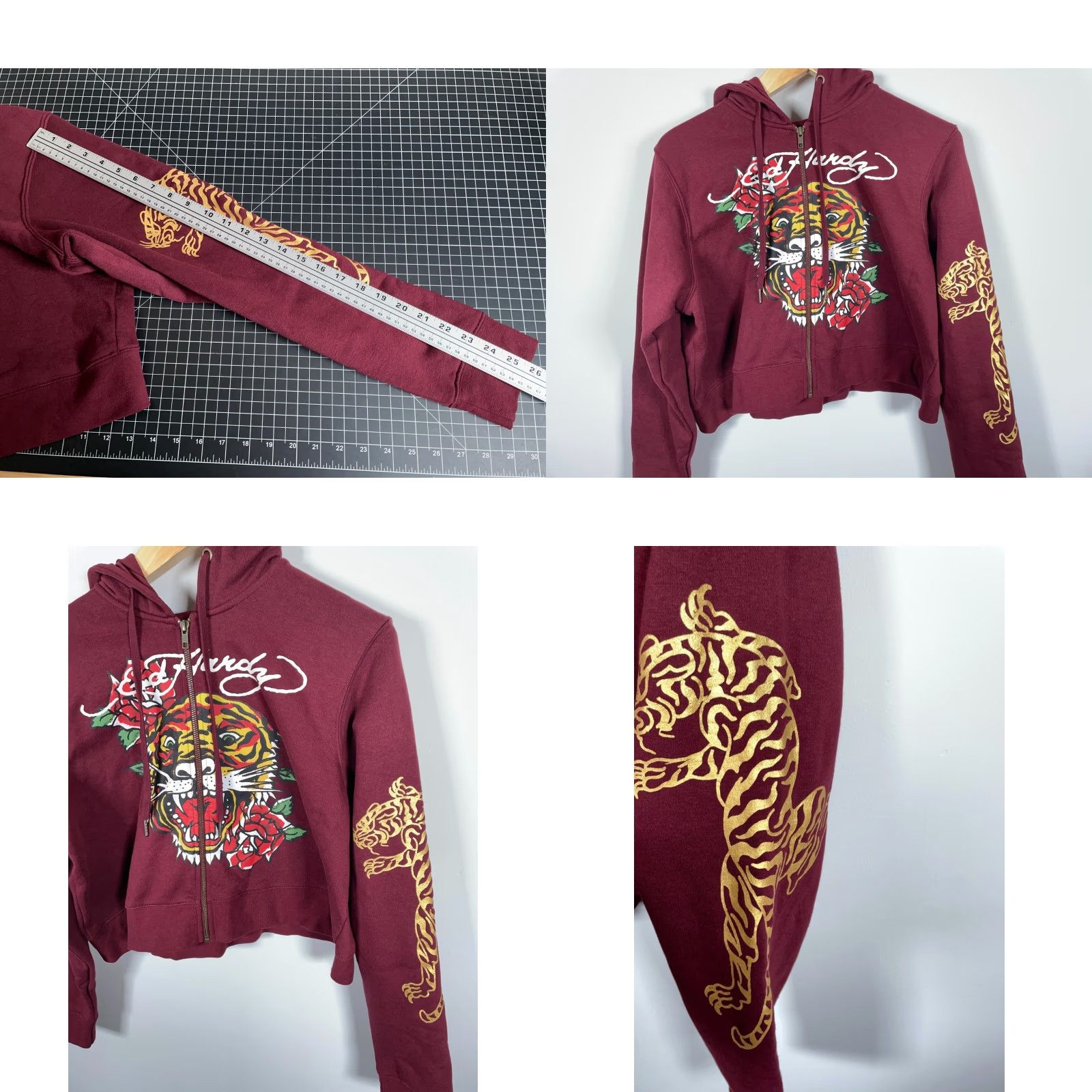 Ed Hardy Ed Hardy Cropped Zip Hoodie Women's 1X Dark Red Tiger Sweatshirt Tattoo EHW1800 Size XL / US 12-14 / IT 48-50 - 8 Thumbnail
