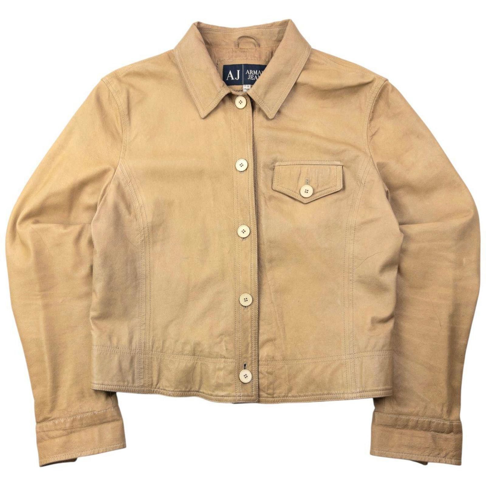 Other Vintage 2000s Armani Jeans Button Up Leather Jacket Size M Size L / US 10 / IT 46 - 1 Thumbnail