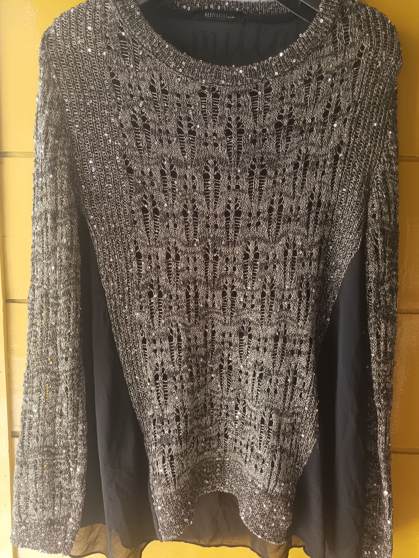 Japanese Brand BESTI BELLI Milan Black Gold Sequin Distressed Knit Size L / US 10 / IT 46 - 18 Thumbnail