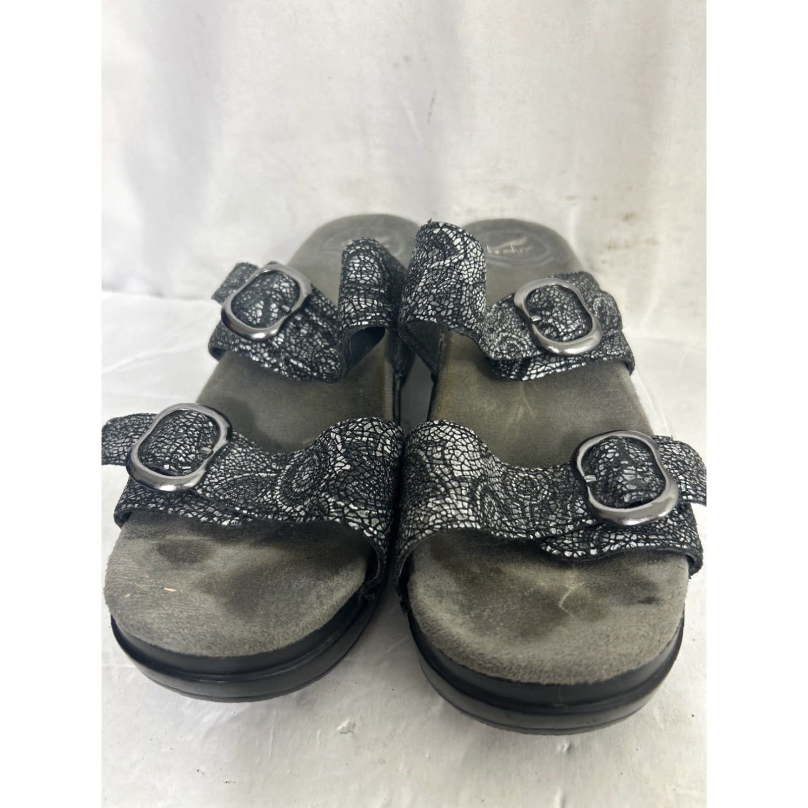 Dansko VINTAGE Dansko Womens Slide Double Strap Clog Sandals Black Gray Print Leather Size 37 Size US 7 / IT 37 - 5 Thumbnail