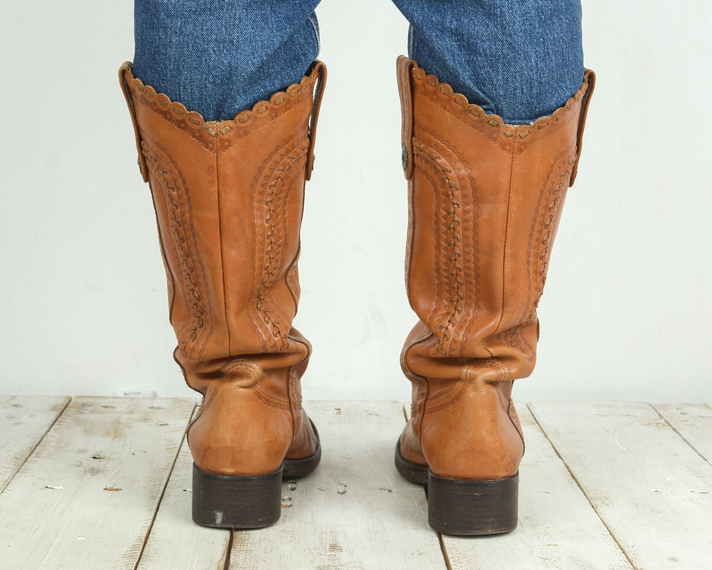 Handmade × Leather × Vintage ASK Boots Western Cowboy Pullons Eu 37 Shoes UK 4 vegetable Size US 6 / IT 36 - 4 Thumbnail
