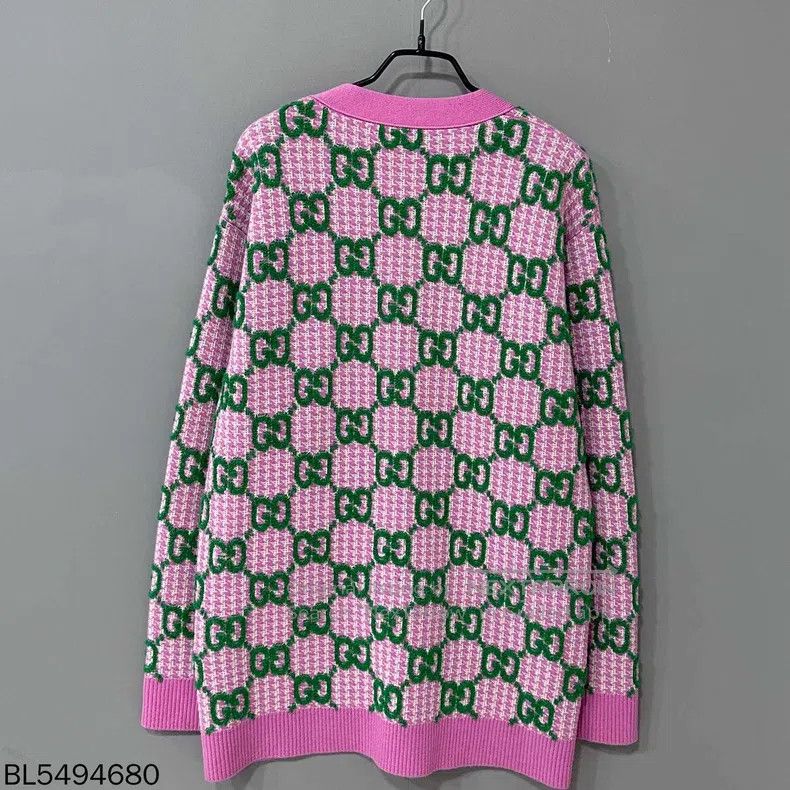 Gucci Gucci Pink and green colour block full logo knitted cardig Size M / US 6-8 / IT 42-44 - 1 Thumbnail