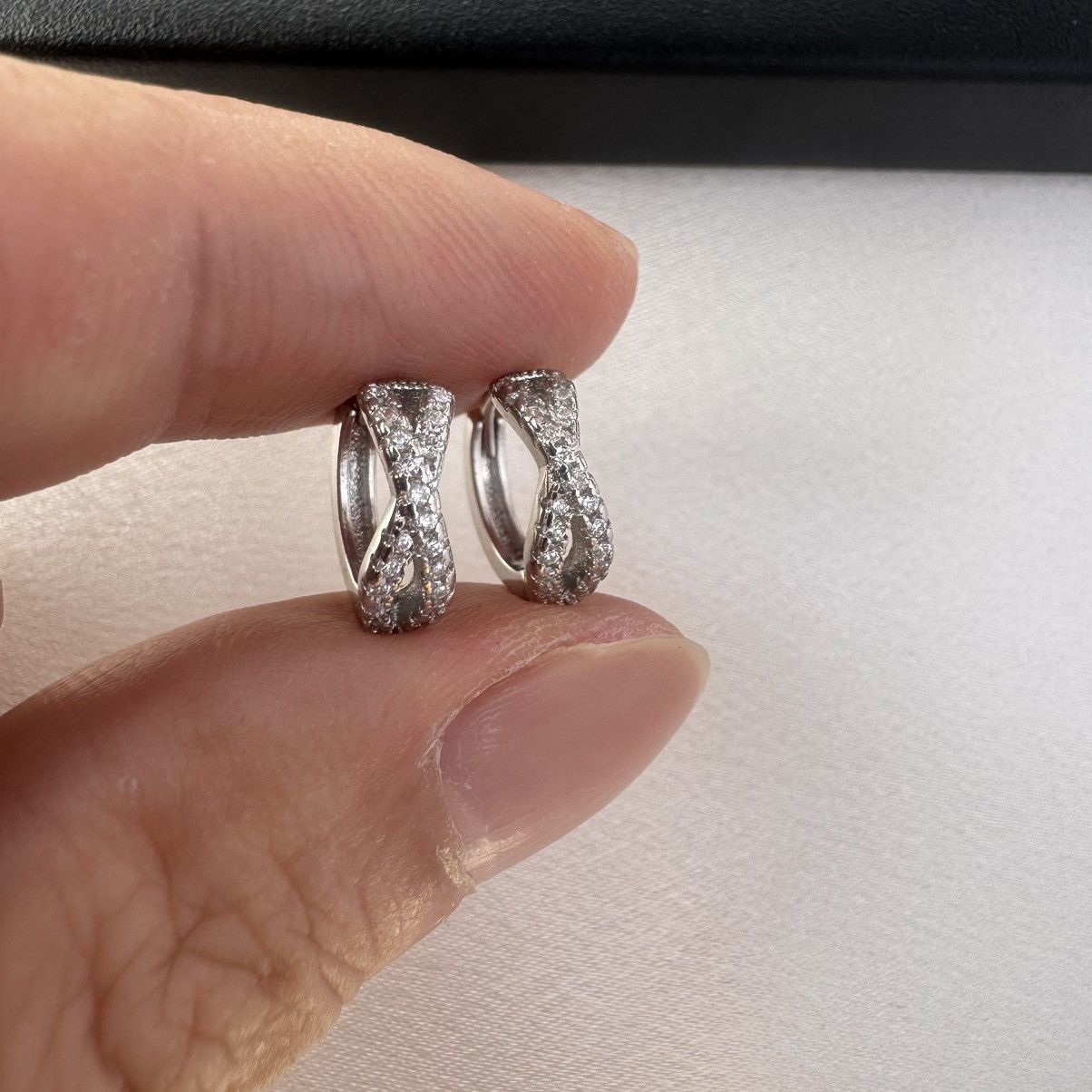 Designer 13mm CZ Bow Small Silver Hoop Earrings for Women Size ONE SIZE - 5 Thumbnail