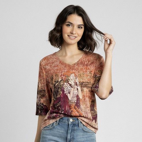 Vintage Vintage Mesh Ethnic Print Half Sleeve Top - Small Size S / US 4 / IT 40 - 1 Thumbnail
