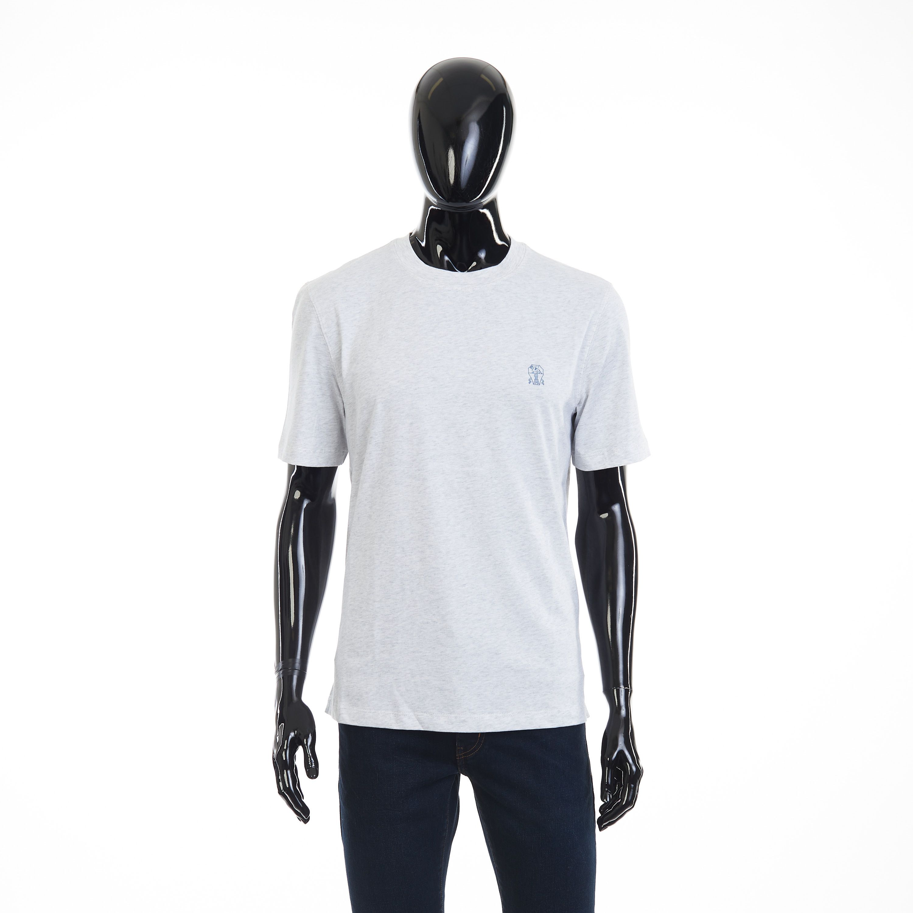 Light Grey Crew Neck T-shirt - Short-sleeve Cotton Jersey