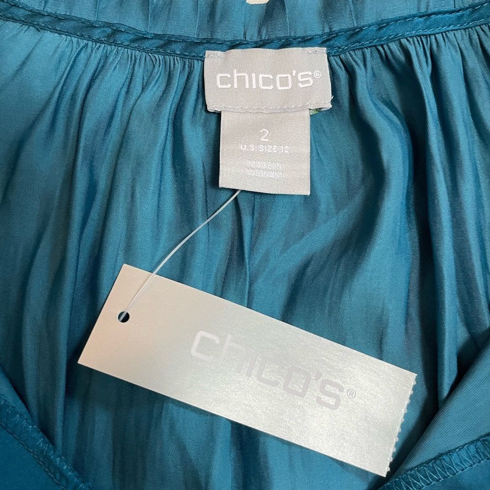 Chicos NWT New $149 Chico's Crinkle Pleat Midi Teal Dress Size 2 U Size L / US 10 / IT 46 - 9 Thumbnail