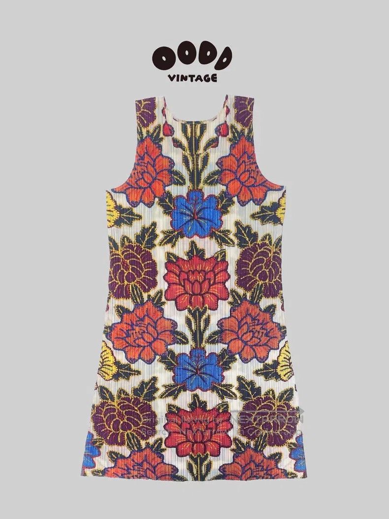 Issey Miyake Issey Miyake Peony Flower Printed Pleated Vest Dress Size L / US 10 / IT 46 - 1 Thumbnail