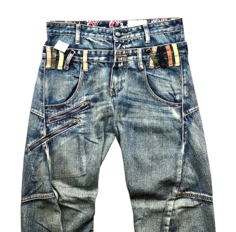 Japanese Brand Vintage KMK Breathmint Double Waist Faded Jeans Size US 31 - 3 Thumbnail