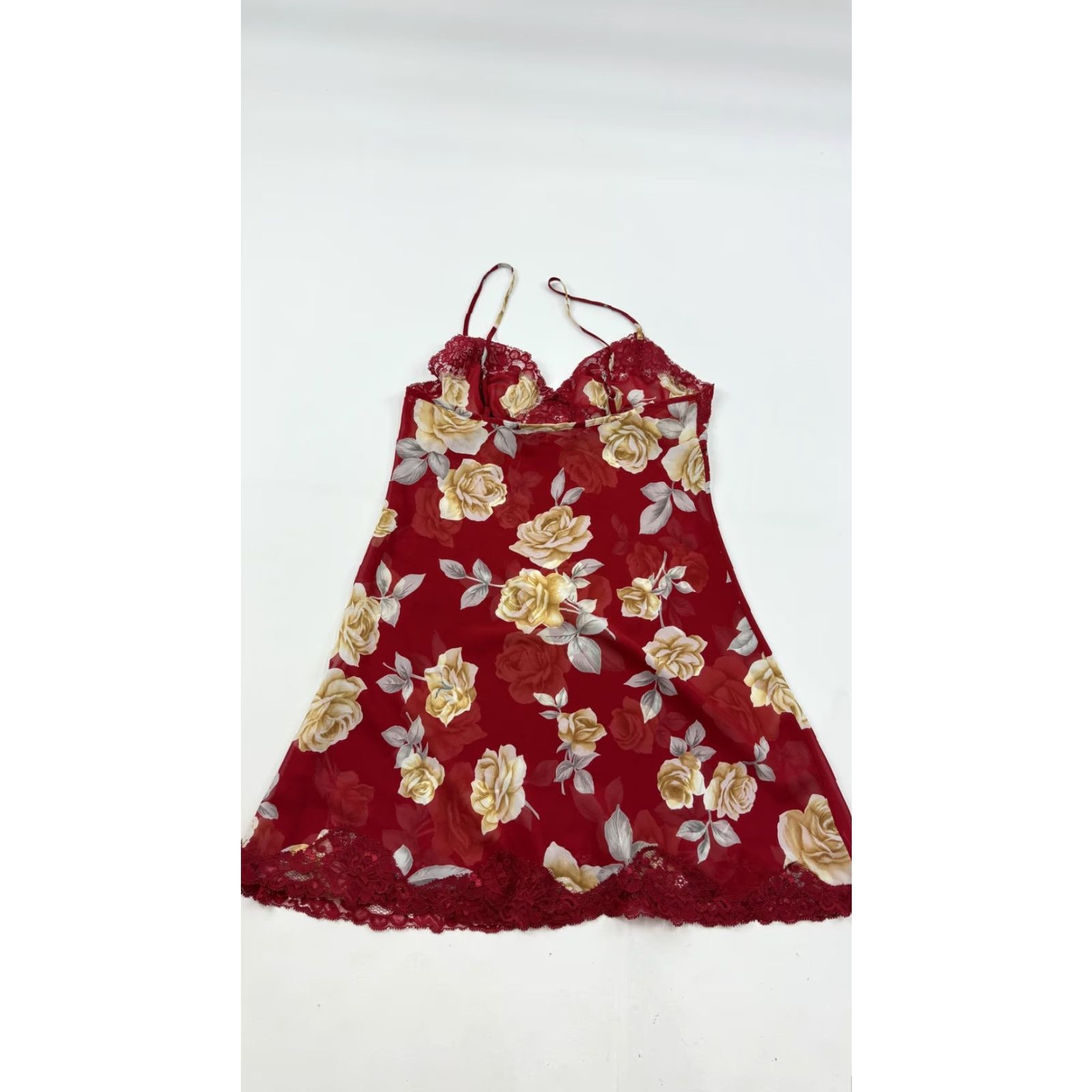 Victoria's Secret VINTAGE Victoria's Secret Nightgown Womens Small Red Satin Rose Floral Lace Chemise Size ONE SIZE - 4 Thumbnail