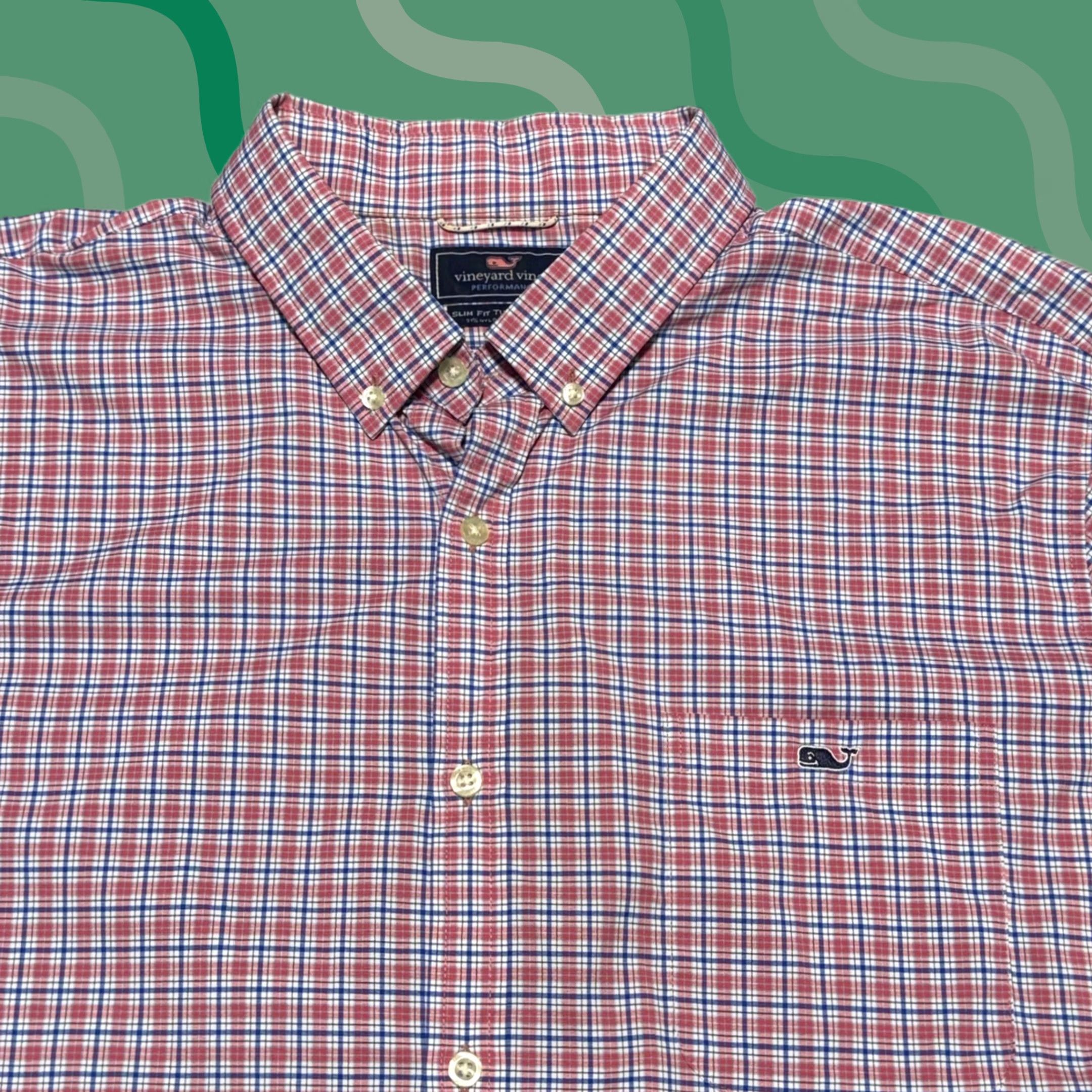Vineyard Vines Vineyard Vines Performance Shirt Mens 2XL Red Blue Plaid Slim Fit Tucker Stretch Shirt Size US XXL / EU 58 / 5 - 1 Thumbnail