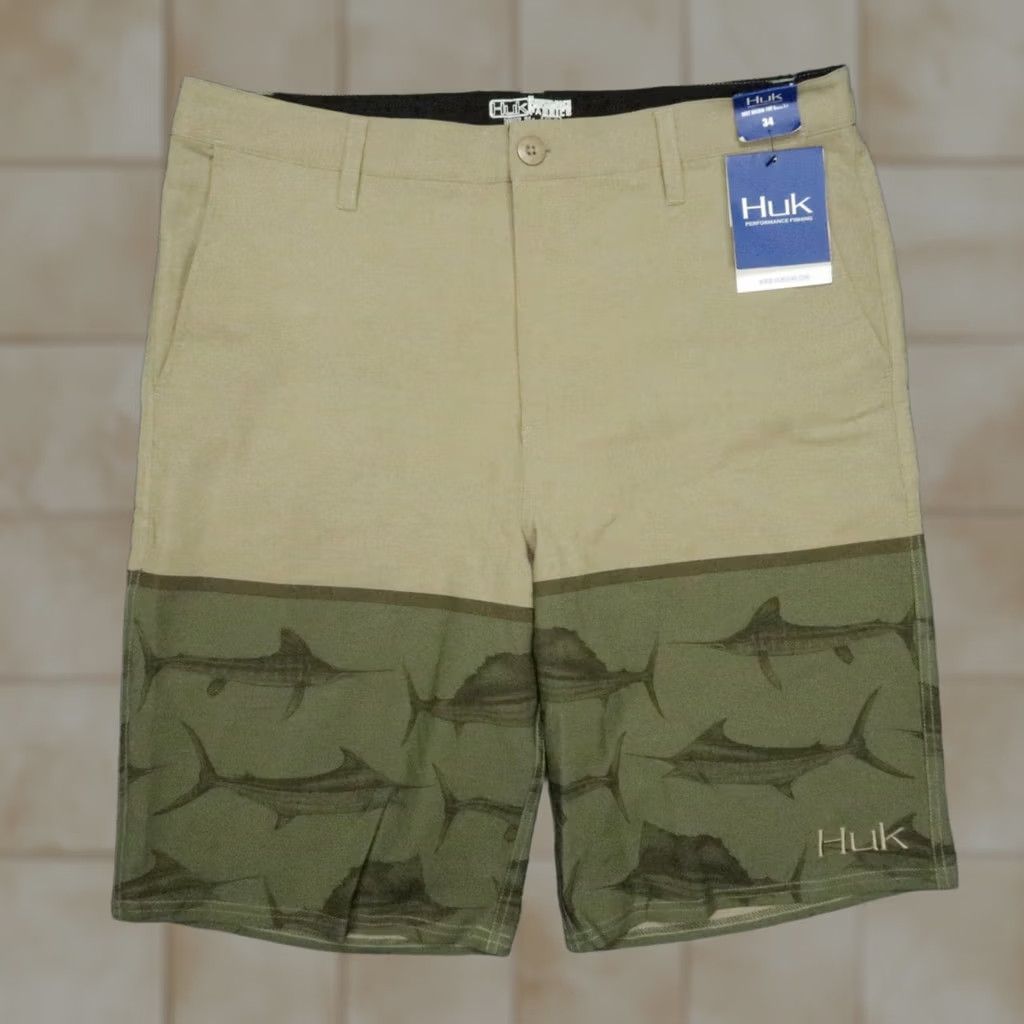 Vintage Huk Shorts Mens 34 Beige Green Chino Pocket Stretch 10in Inseam NWT Regular Waist 34 Beige Mens Size US 34 / EU 50 - 1 Thumbnail