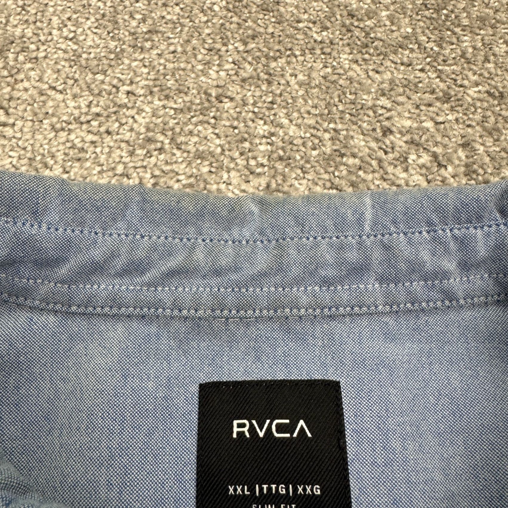 RVCA RVCA Slim Fit Button-Down Shirt Mens 2XL Blue Short Sleeve Chambray Classic Preppy Casual Shirt Size US XXL / EU 58 / 5 - 7 Thumbnail